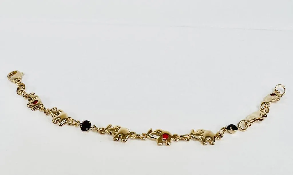 18K Gold Filled Elephant Bracelet for Kids Childrens / Baby Bracelet 6" Inches / Baby Elephant Bracelet for Good Luck & Protection / Pulsera para Ninos.