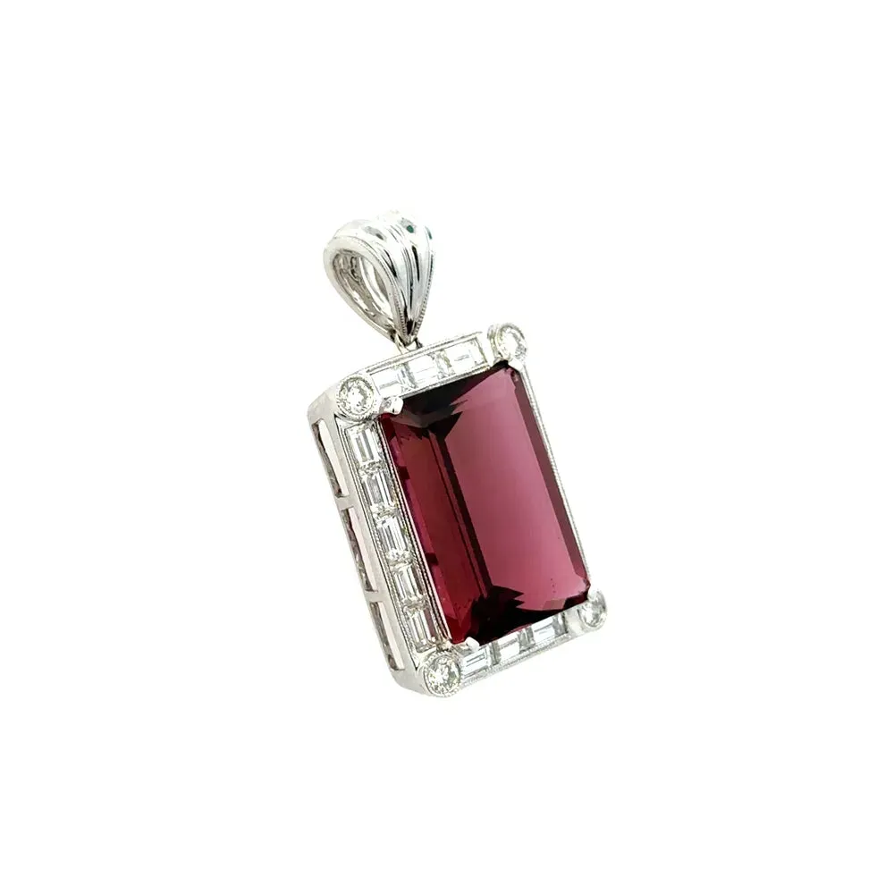 18KW 24.63ct Emerald Cut Rubellite Tourmaline Pendant Regard Jewelry Austin Texas