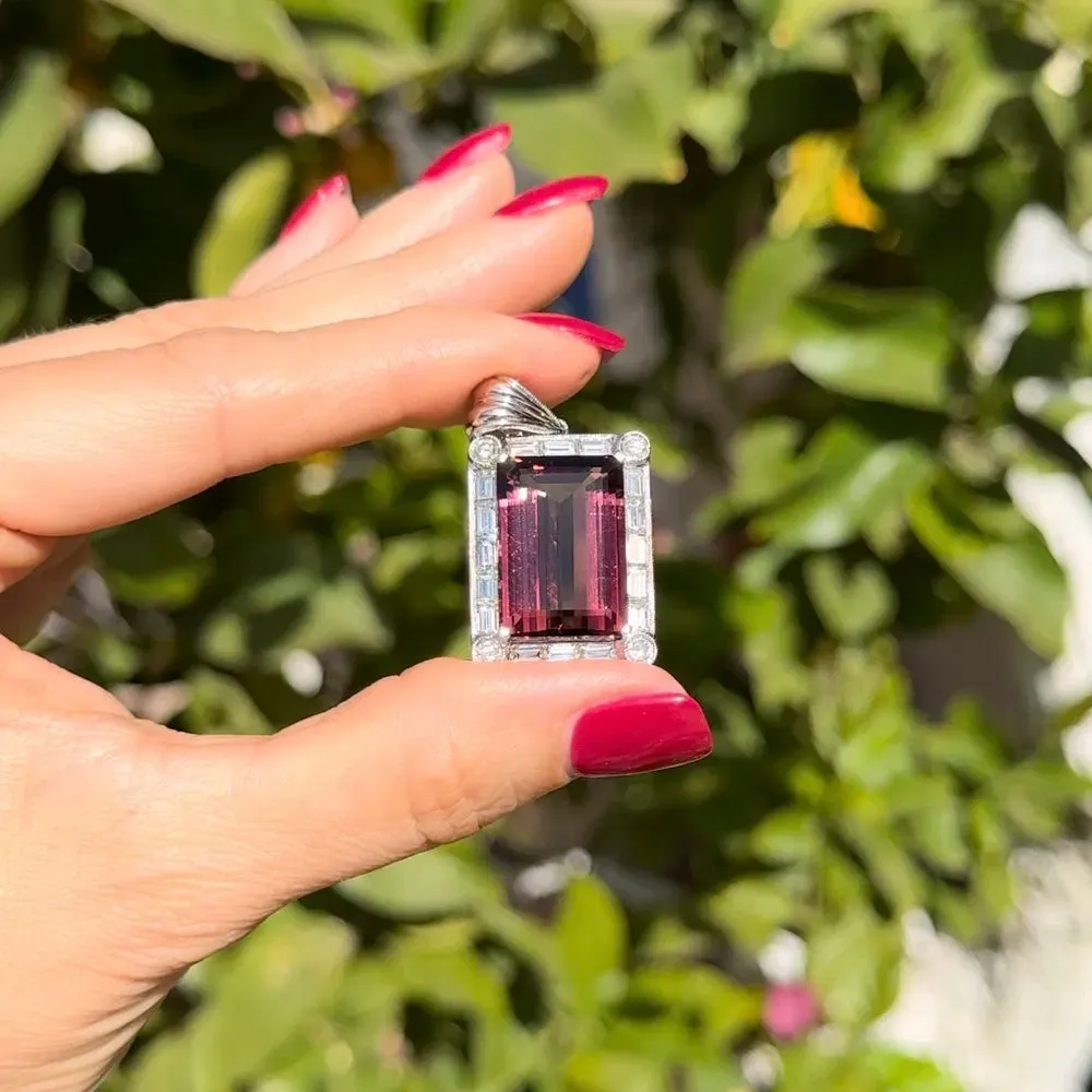 18KW 24.63ct Emerald Cut Rubellite Tourmaline Pendant Regard Jewelry Austin Texas