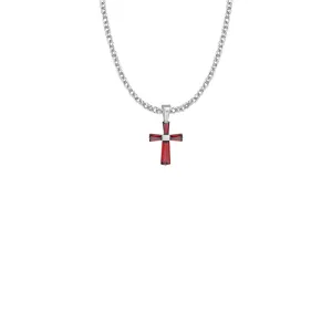 3/4 Inch Sterling Silver and Glass Crystal July Birthstone Baguette Cross Necklace