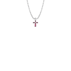 3/8 Inch Sterling Silver and Glass Crystal July Birthstone Baguette Cross Baby Necklace