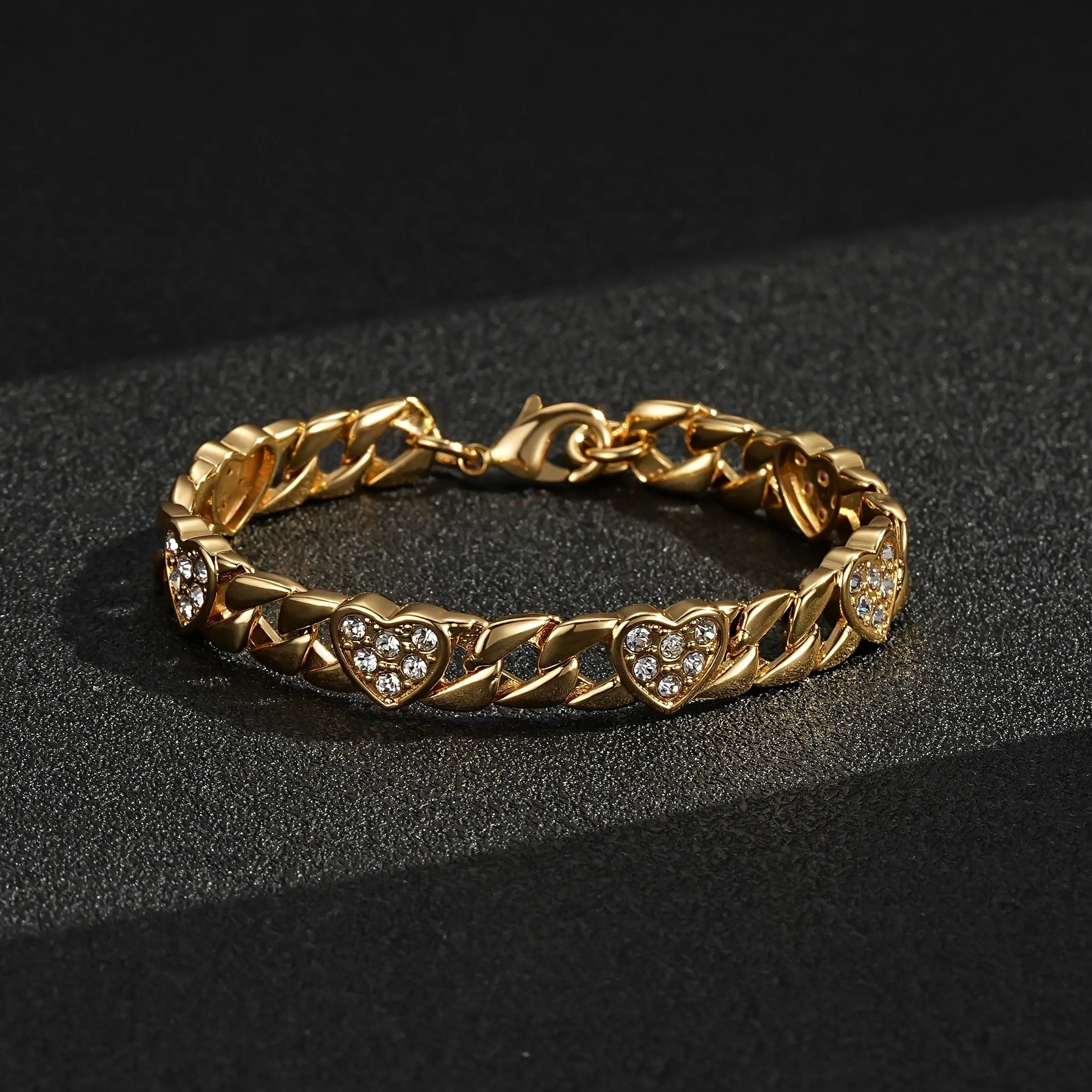 7mm Kids Gold Filled Bonded Heart Curb Bracelet 6 Inch