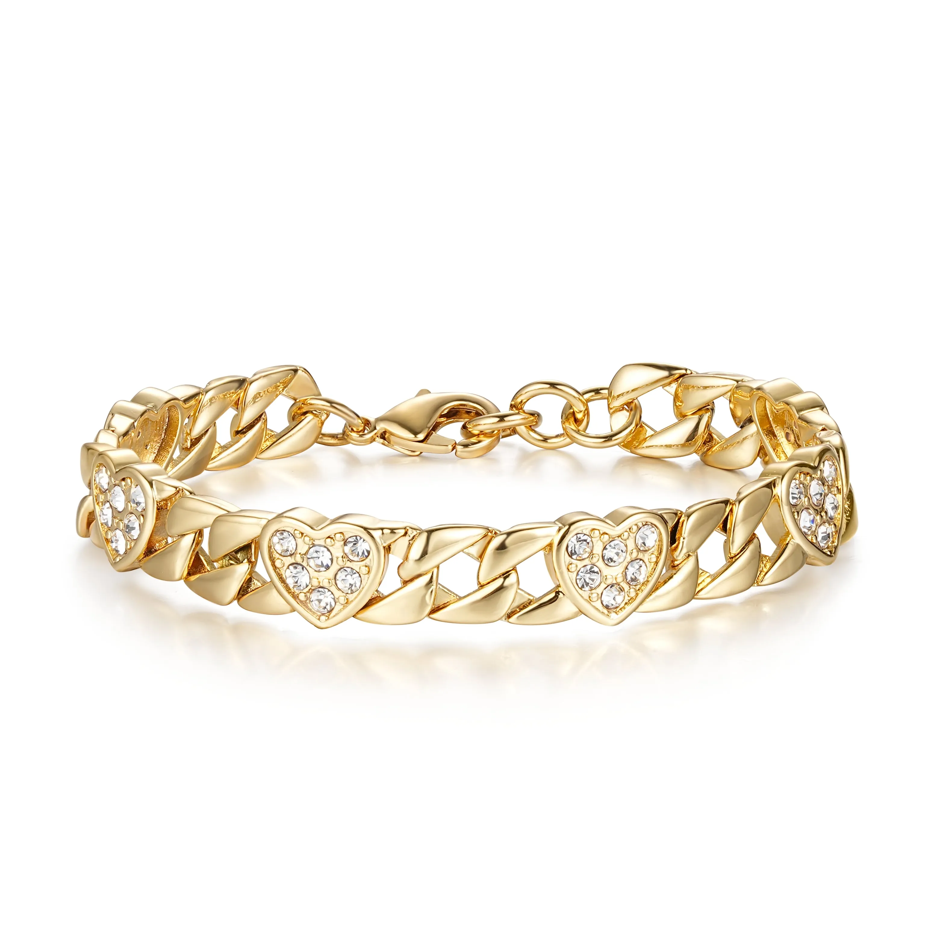 7mm Kids Gold Filled Bonded Heart Curb Bracelet 6 Inch