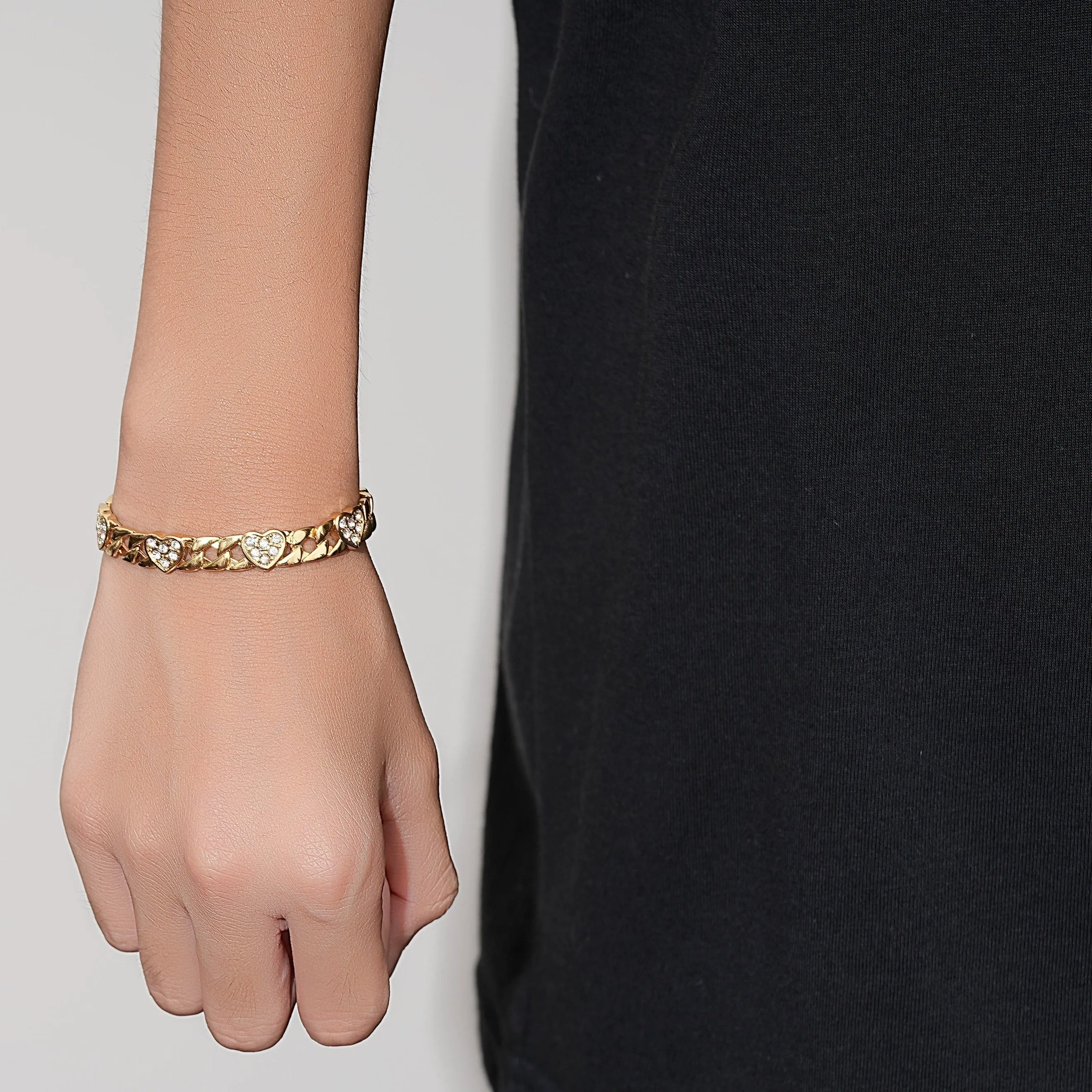 7mm Kids Gold Filled Bonded Heart Curb Bracelet 6 Inch