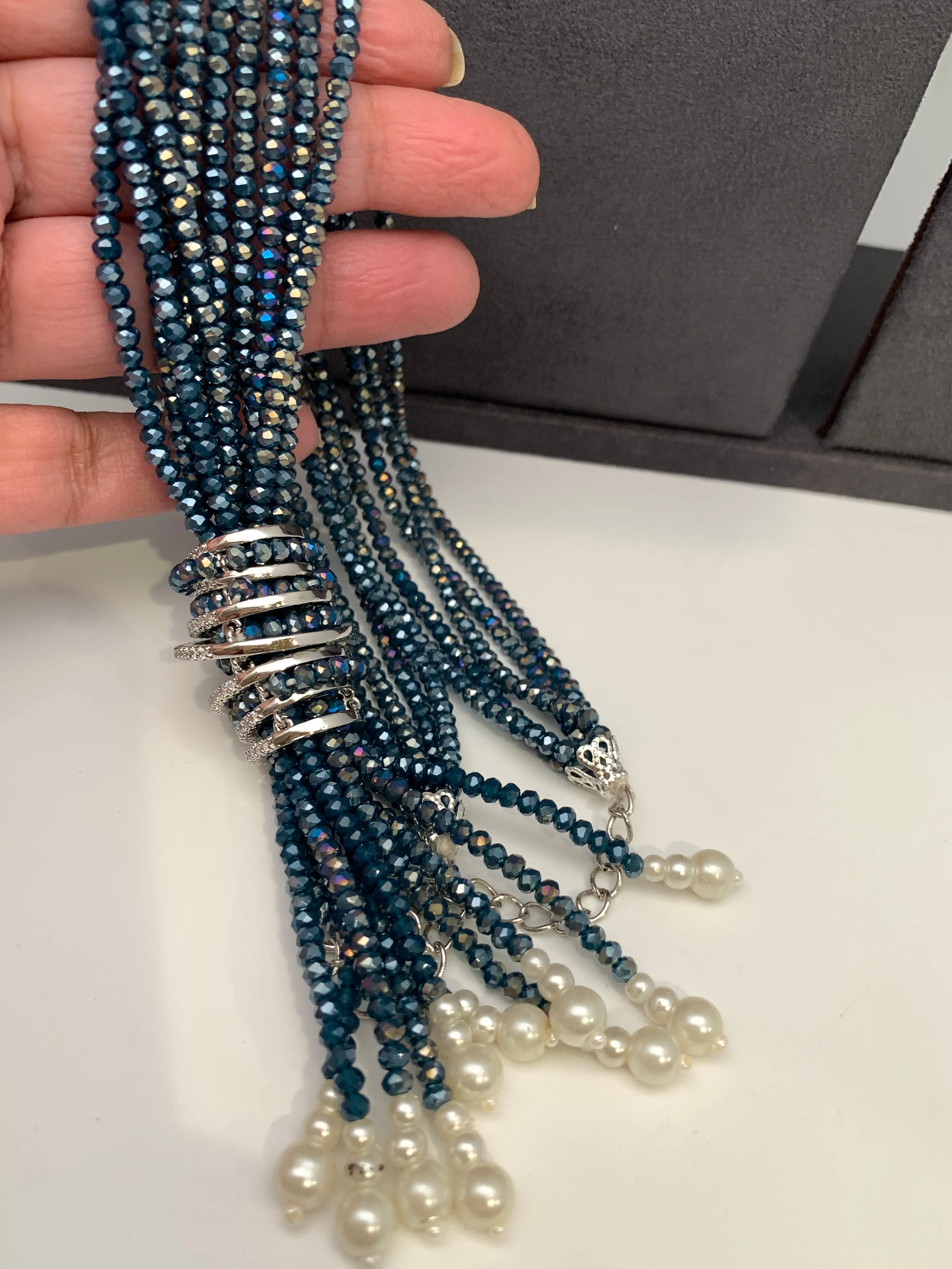 AD Shining Gray Beads Long Mala