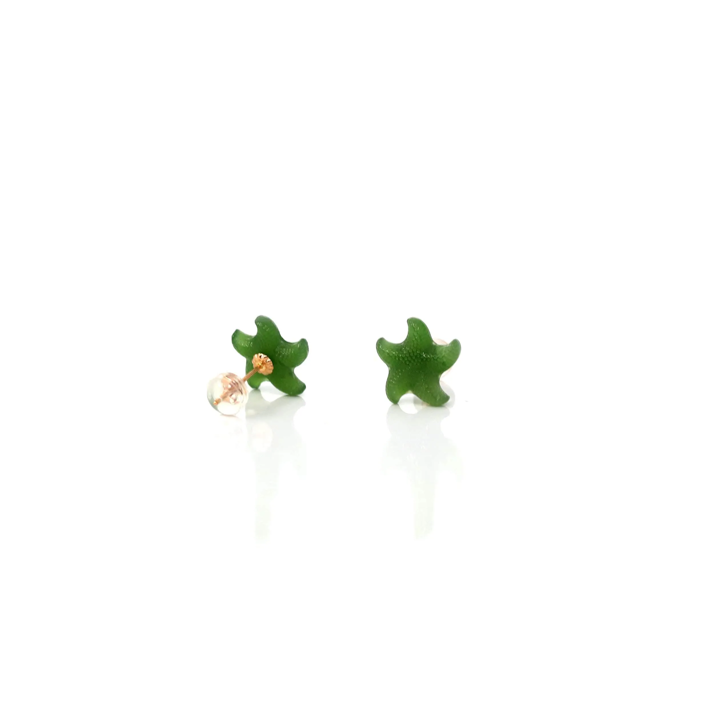Baikalla™18k Solid Gold Real Green Jade Starfish Earrings