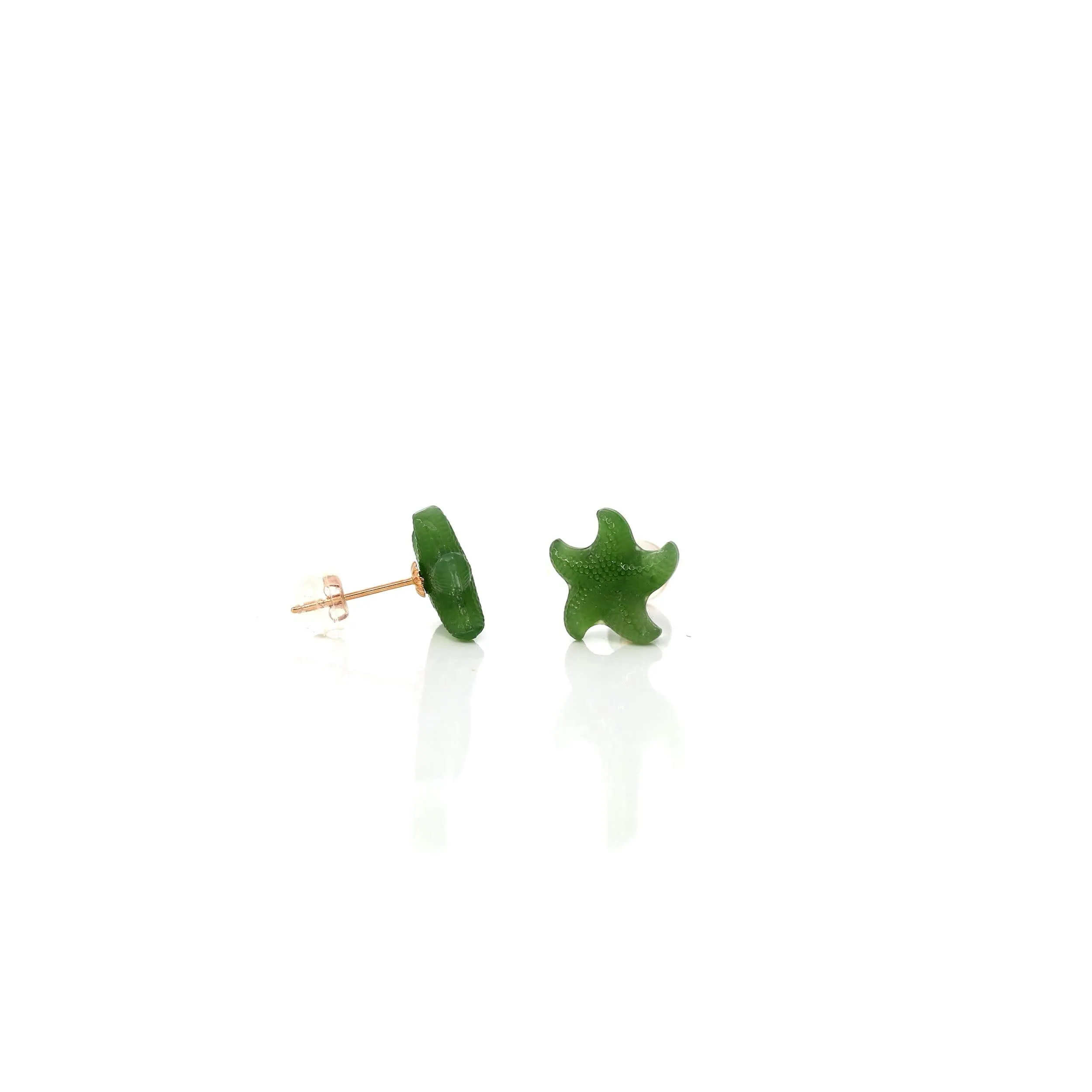 Baikalla™18k Solid Gold Real Green Jade Starfish Earrings