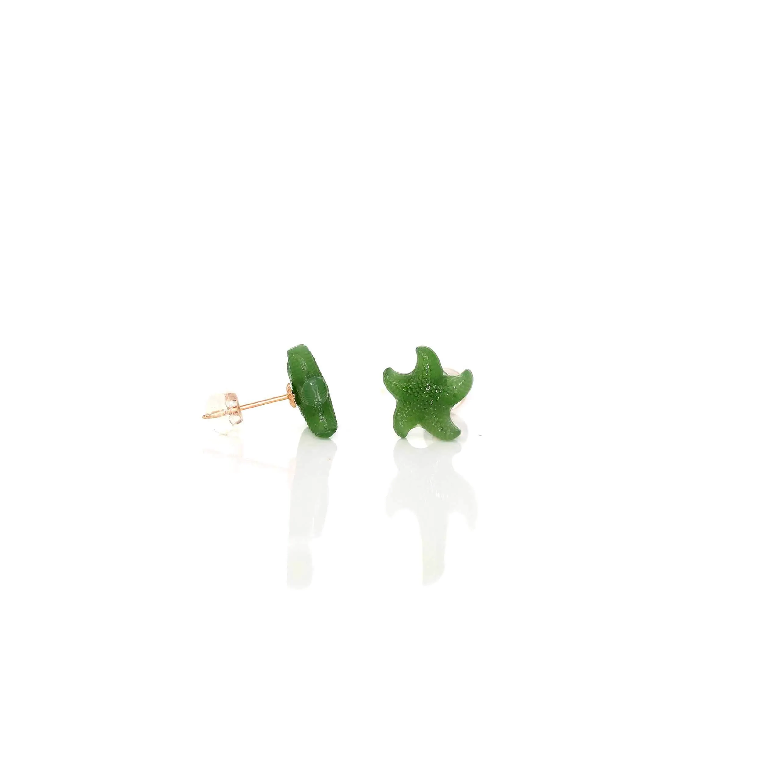 Baikalla™18k Solid Gold Real Green Jade Starfish Earrings