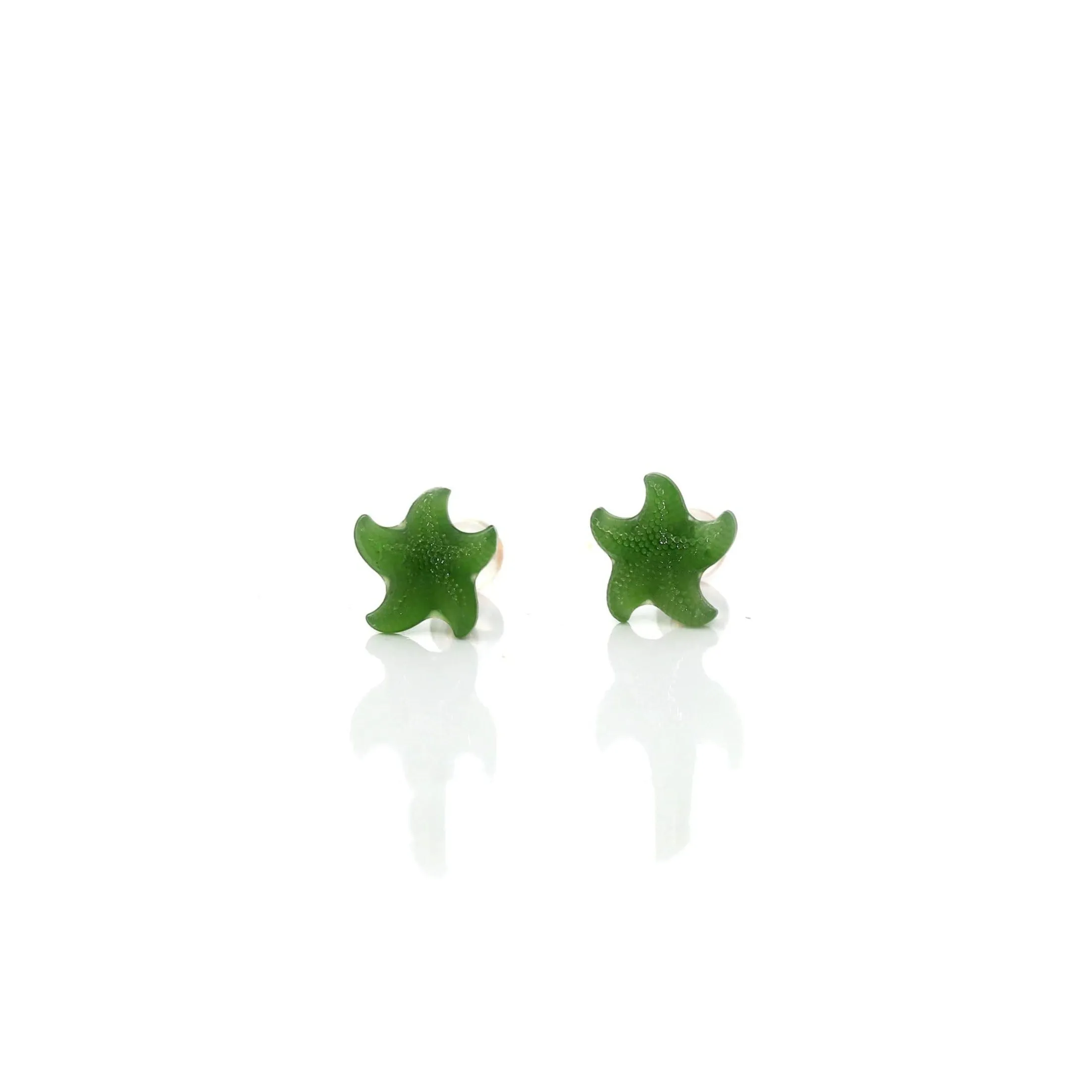 Baikalla™18k Solid Gold Real Green Jade Starfish Earrings