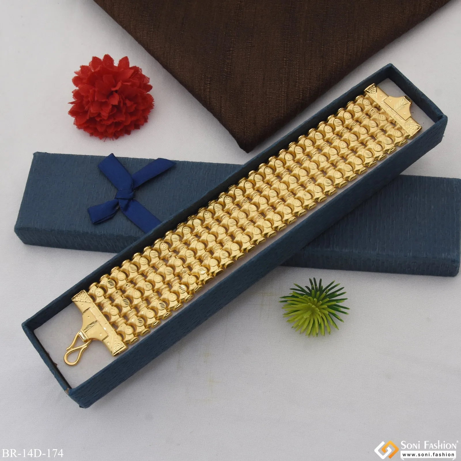 Best Quality Durable Design Gold Plated Bahubali Bracelet for Men - Style D174