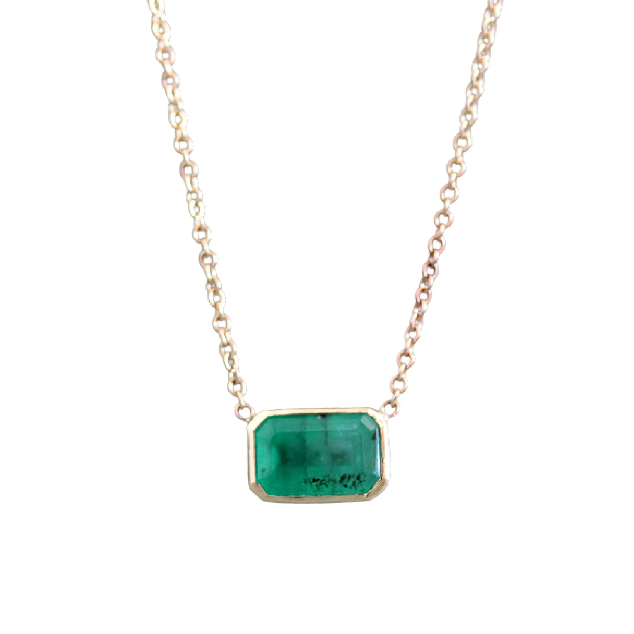 Bezel Set Emerald Necklace