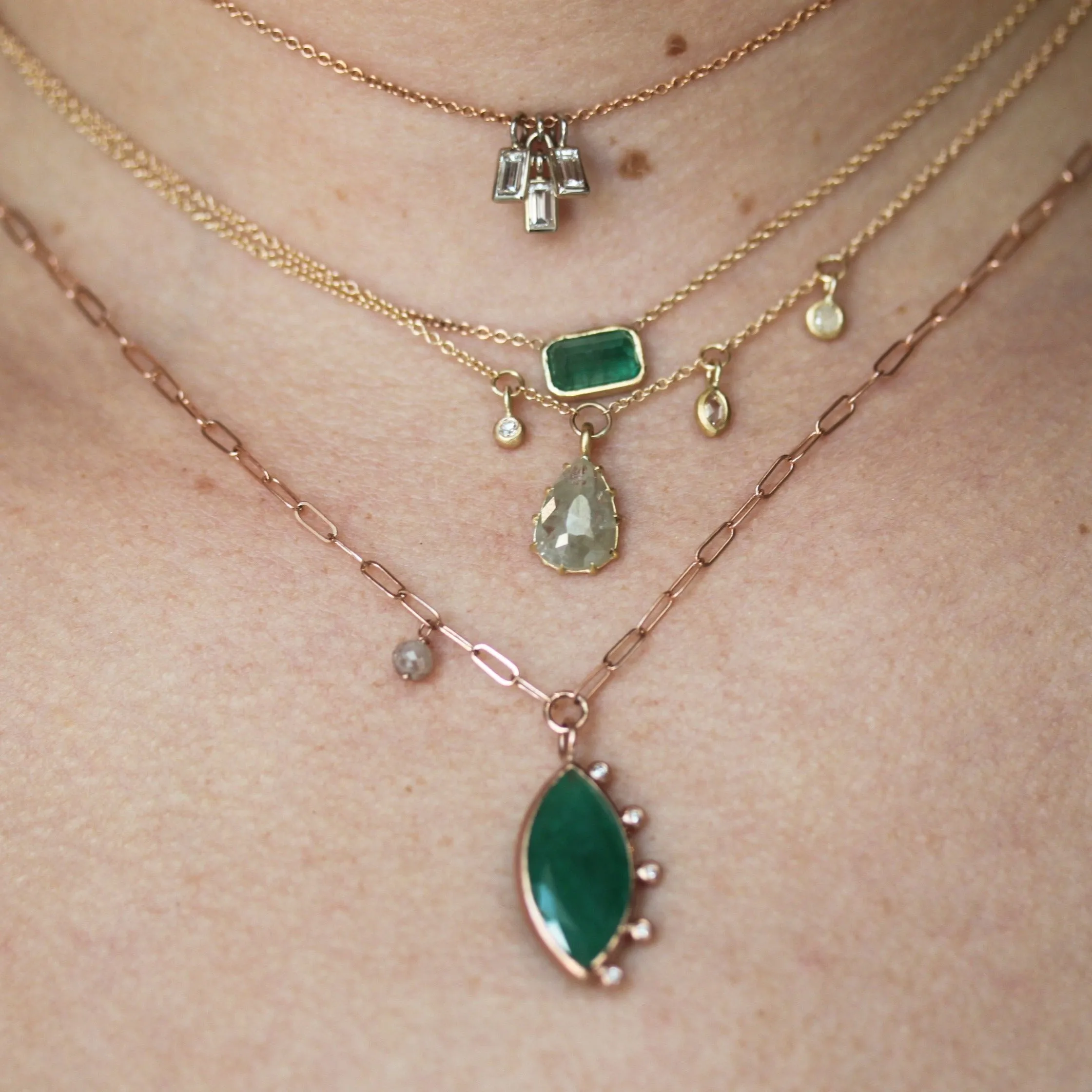 Bezel Set Emerald Necklace