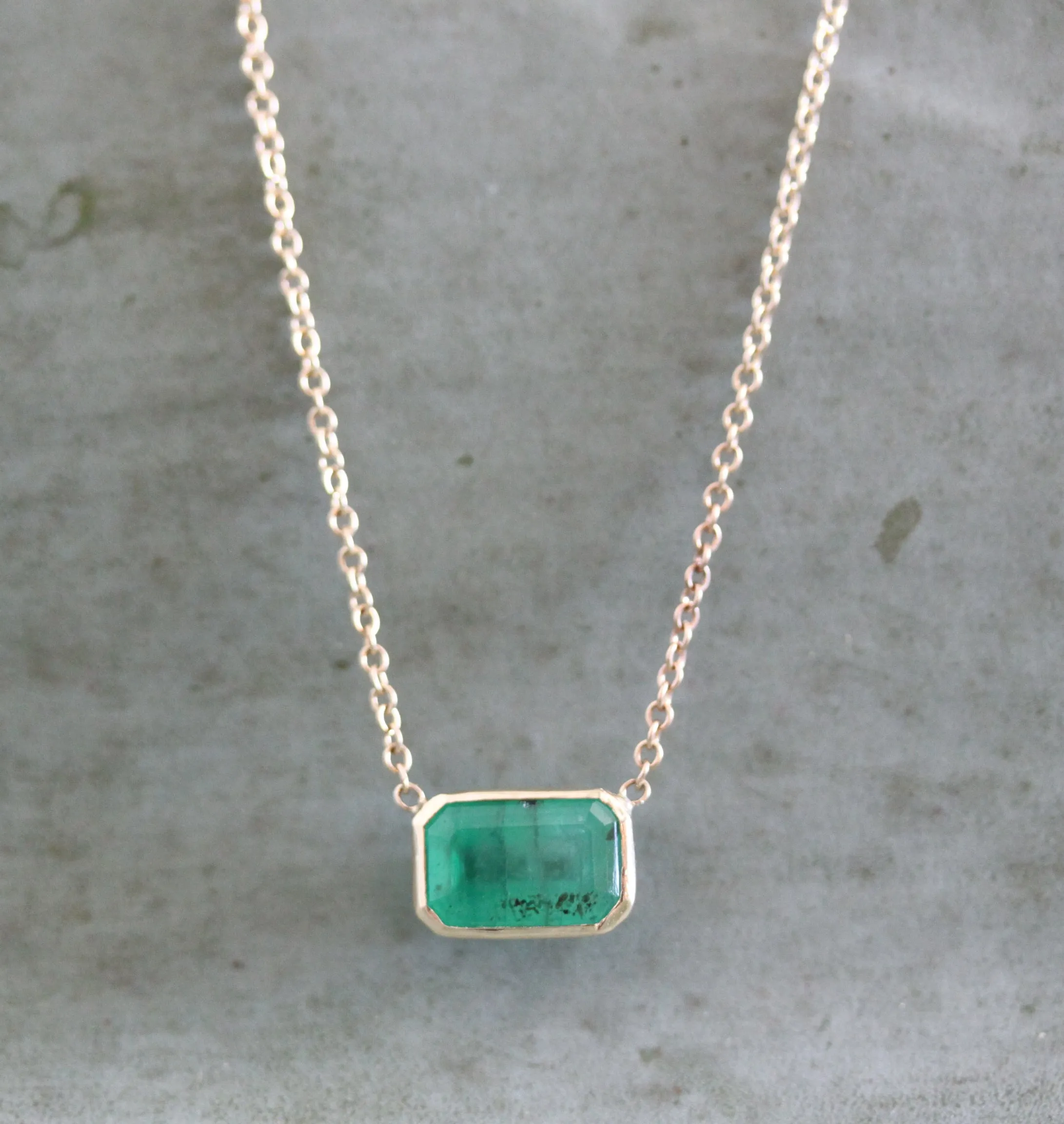 Bezel Set Emerald Necklace