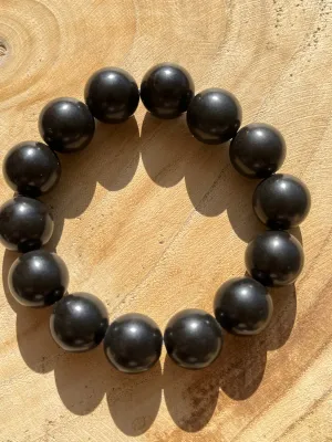 Black Hetian Jade Beaded (15mm) Bracelet, 和田墨玉手串