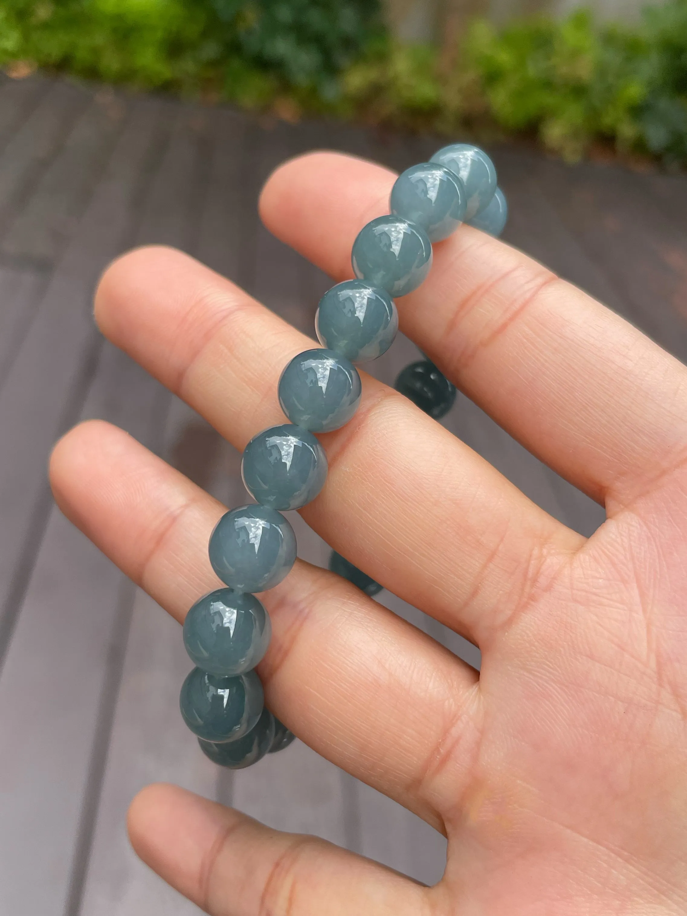 Blue Jade Bracelet - Round Beads (NJBA079)
