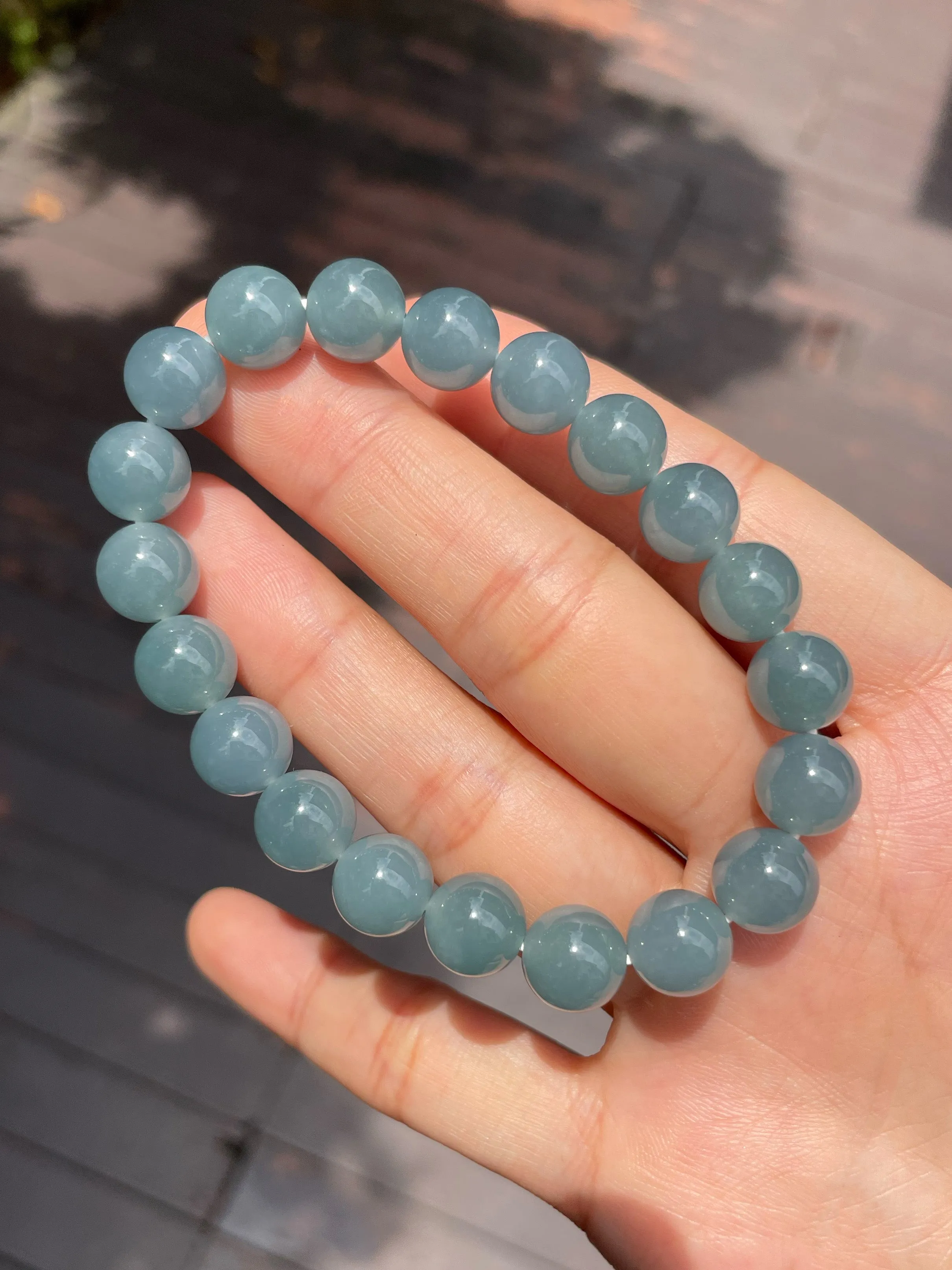 Blue Jade Bracelet - Round Beads (NJBA079)