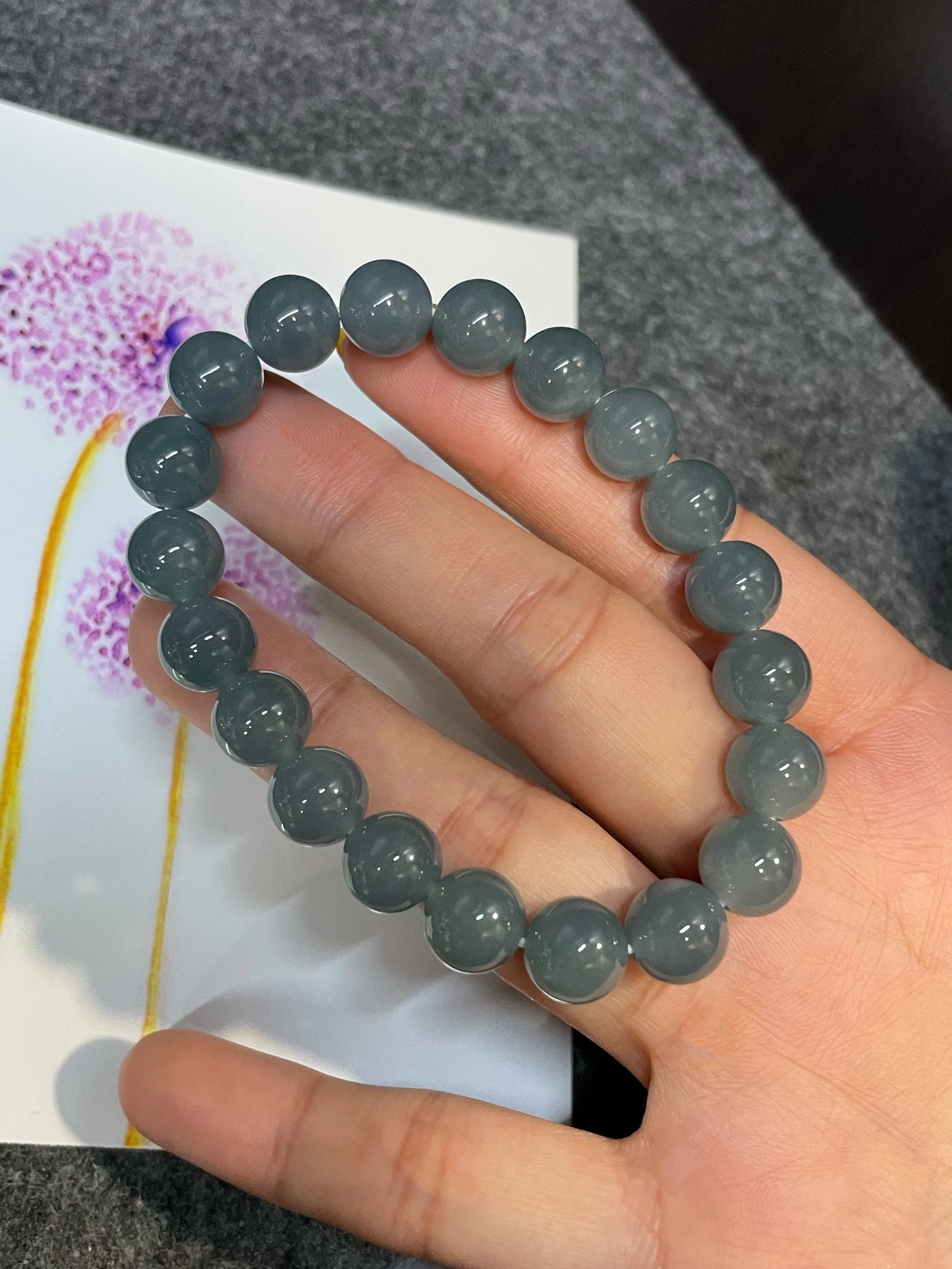 Blue Jade Bracelet - Round Beads (NJBA079)