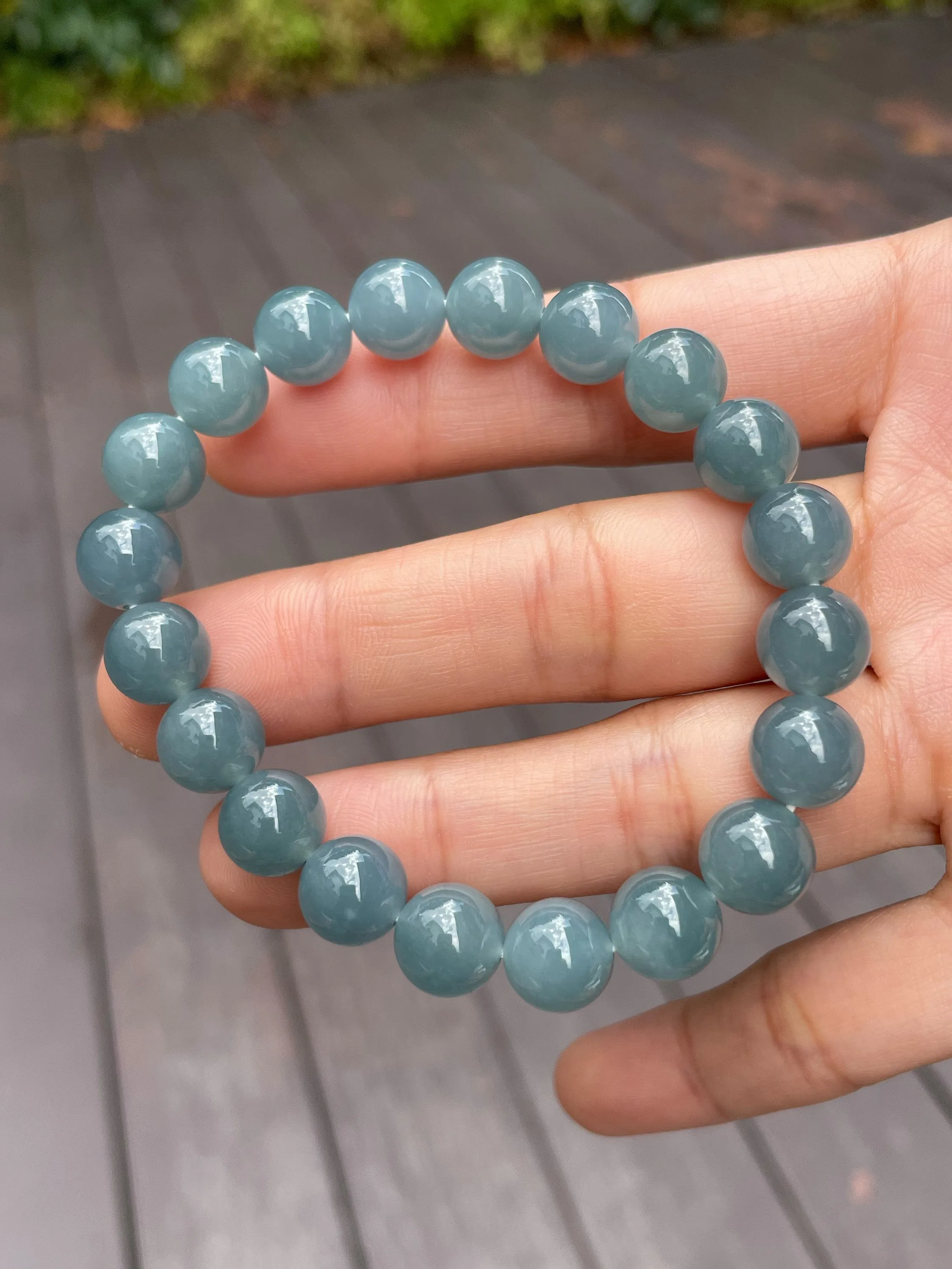 Blue Jade Bracelet - Round Beads (NJBA079)