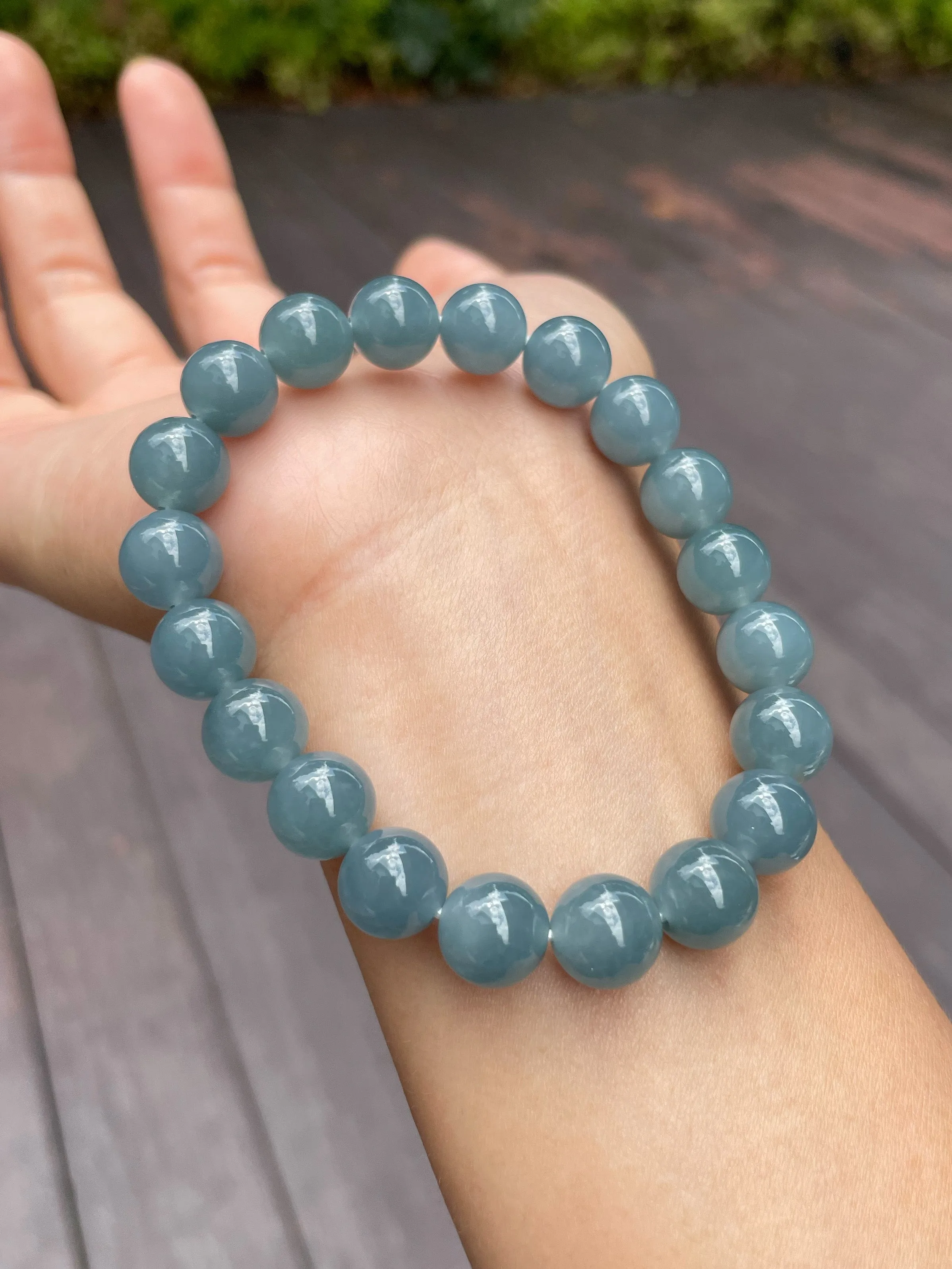 Blue Jade Bracelet - Round Beads (NJBA079)