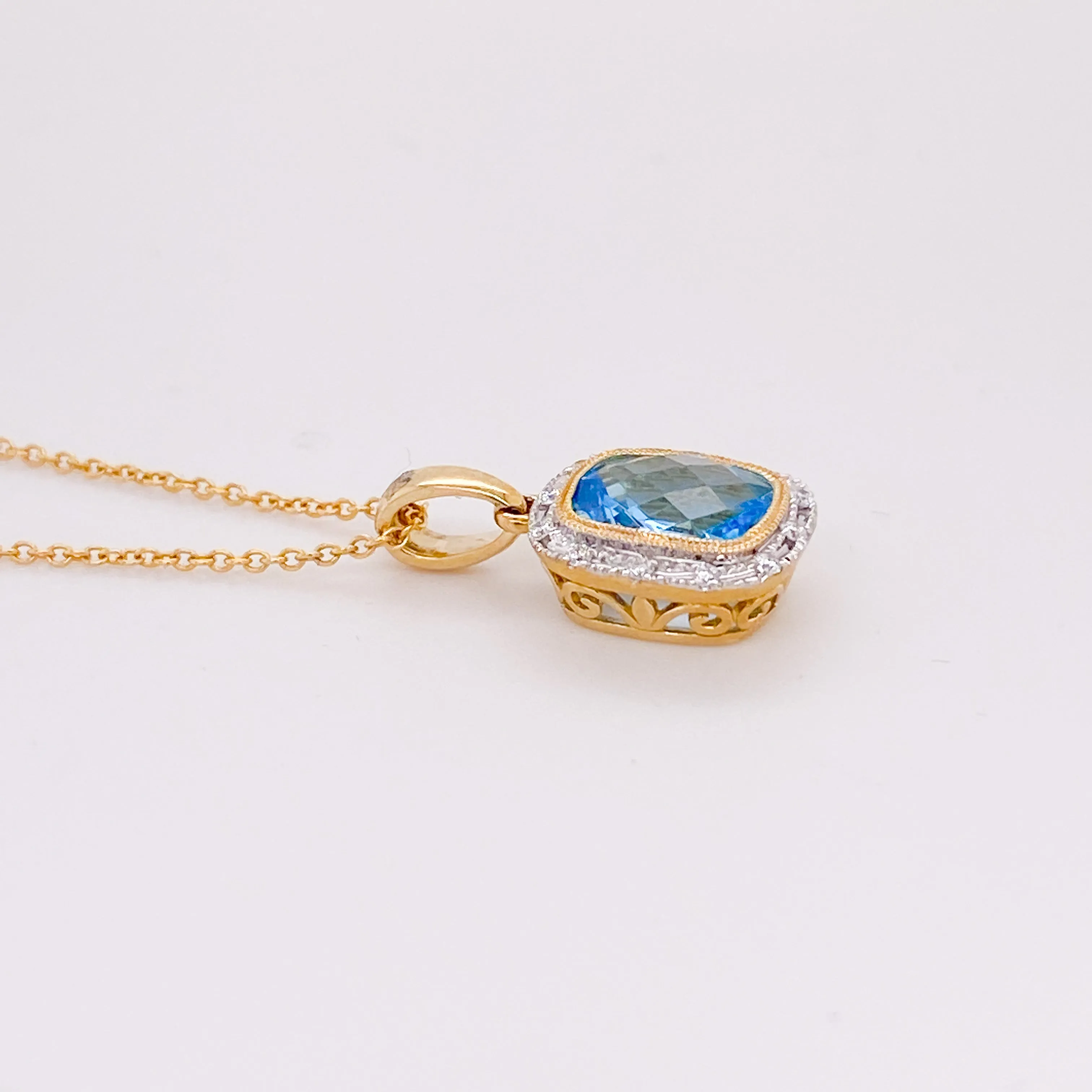 Blue Topaz Diamond Halo Necklace