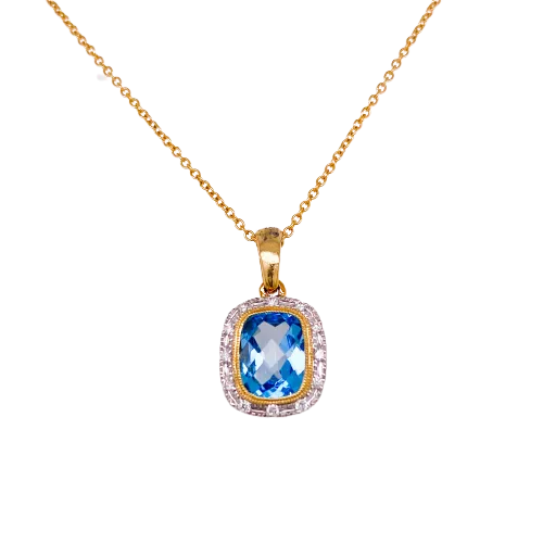 Blue Topaz Diamond Halo Necklace