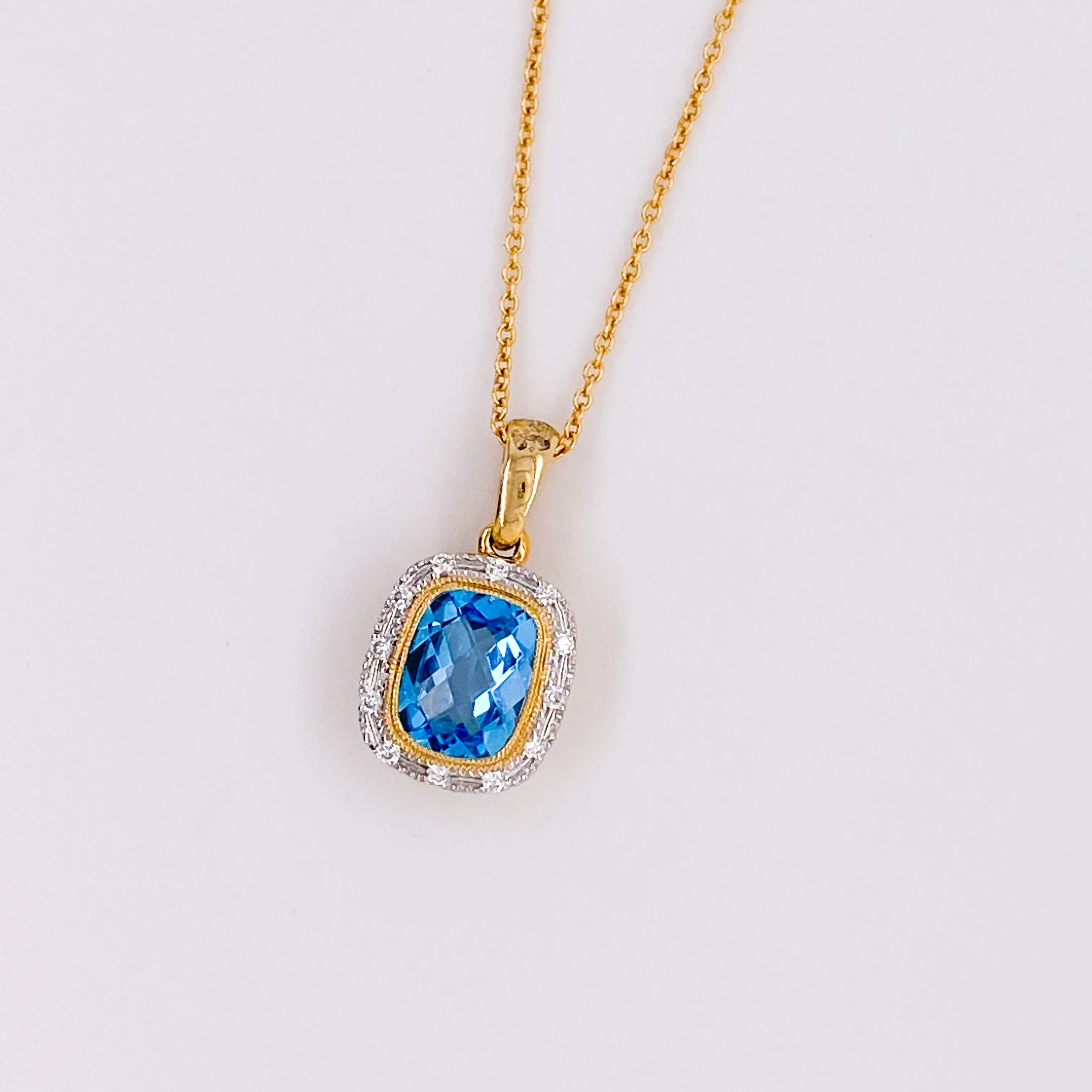 Blue Topaz Diamond Halo Necklace