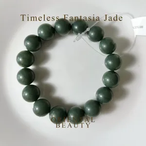 Certified Qinghai Green Hetian Jade nephrite jade Bracelet - 12 mm beads 6.75 inches