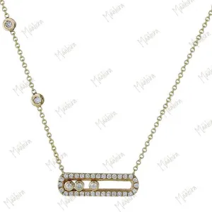 Diamond Slider Pendant with Bezel Diamond on Chain Necklace 6x20mm
