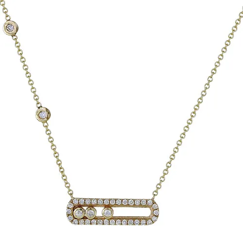 Diamond Slider Pendant with Bezel Diamond on Chain Necklace 6x20mm