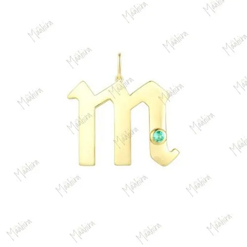 Emerald 'M' Letter Pendant