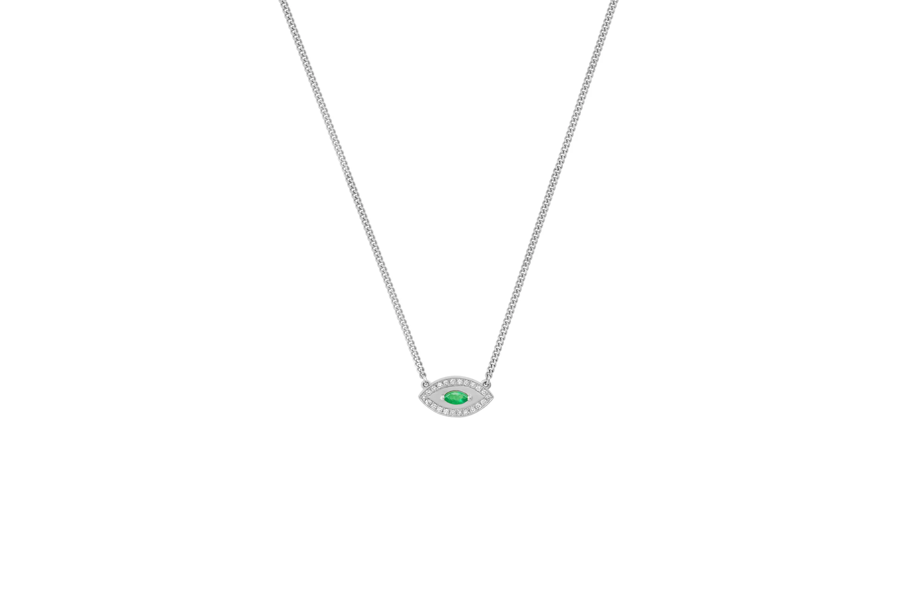 Evil Eye Necklace w/ Emerald Marquise