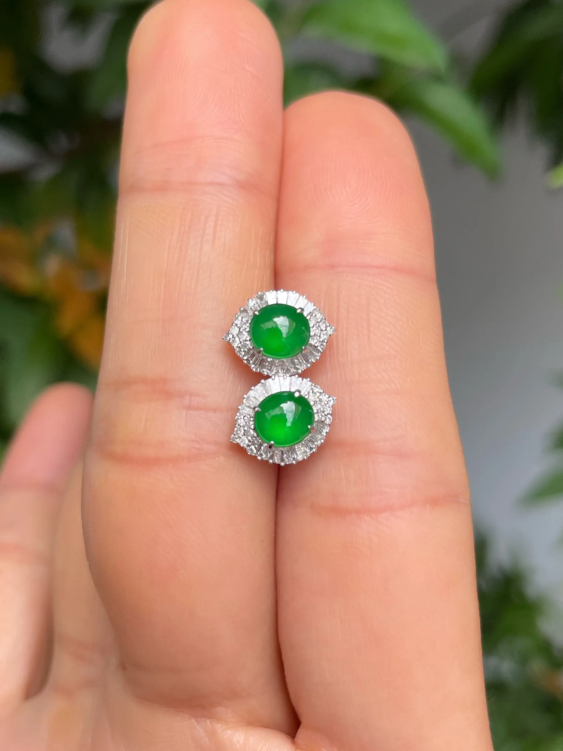 Green Jade Earrings - Cabochons (NJE213)