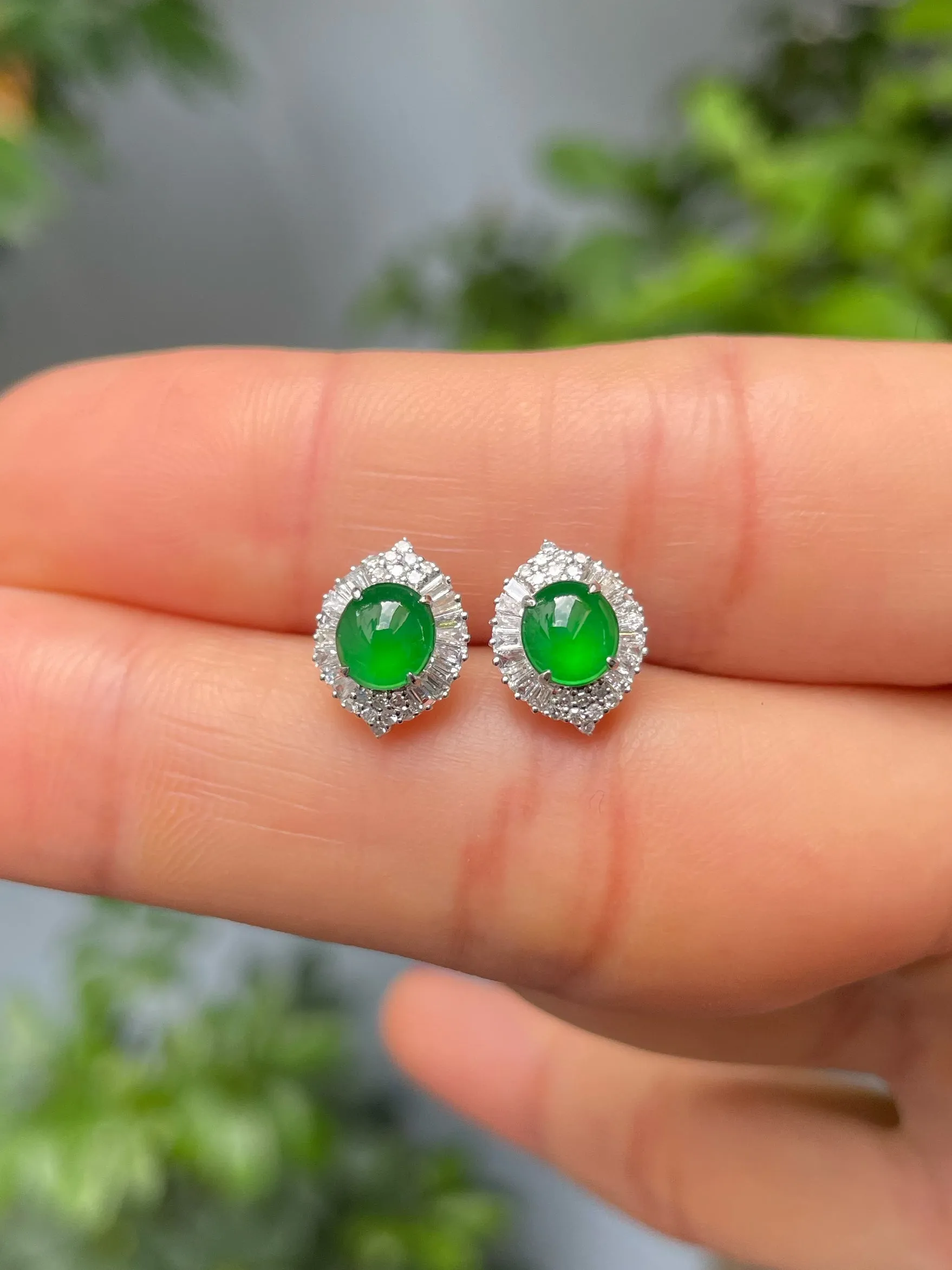 Green Jade Earrings - Cabochons (NJE213)