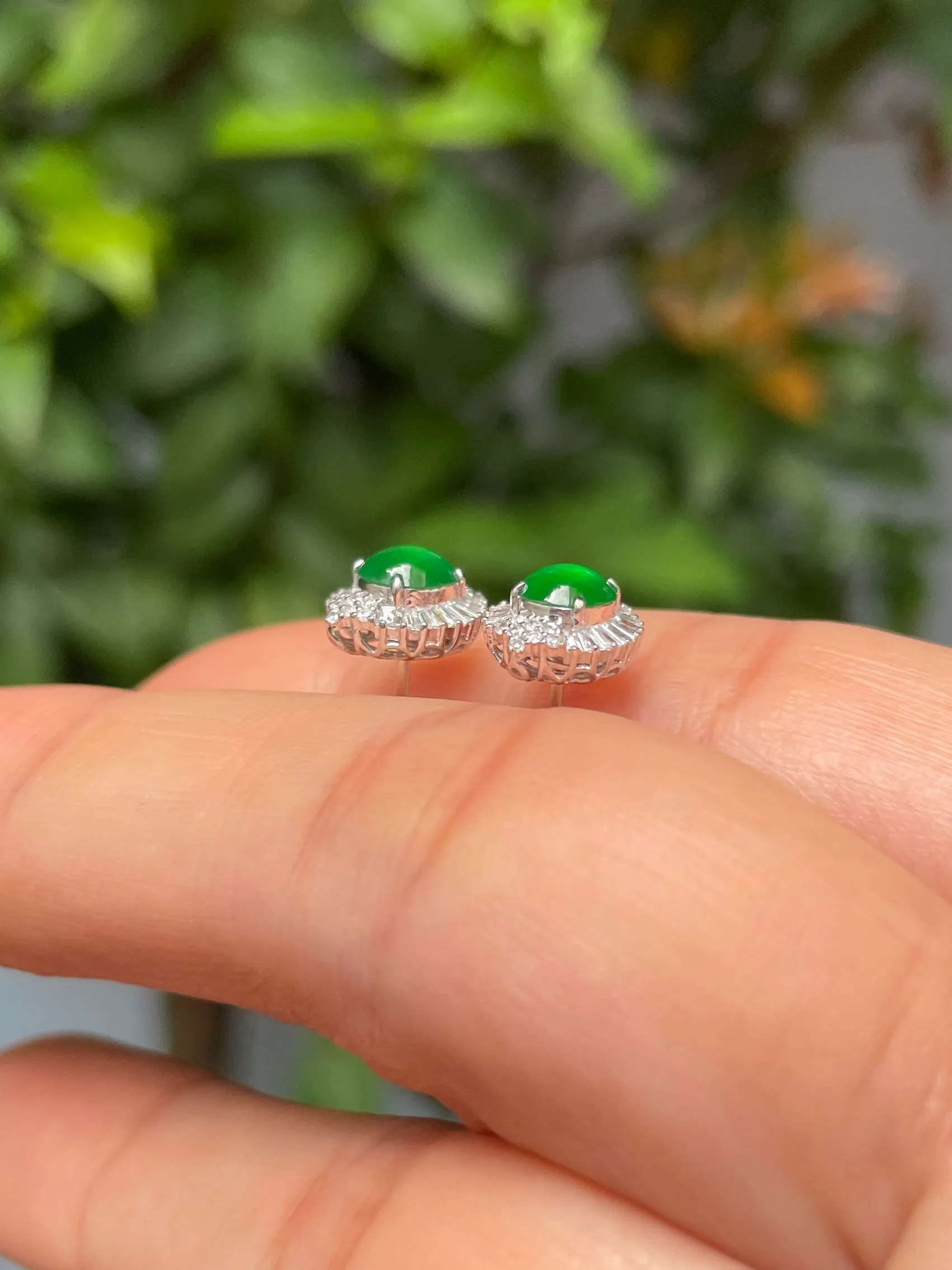 Green Jade Earrings - Cabochons (NJE213)