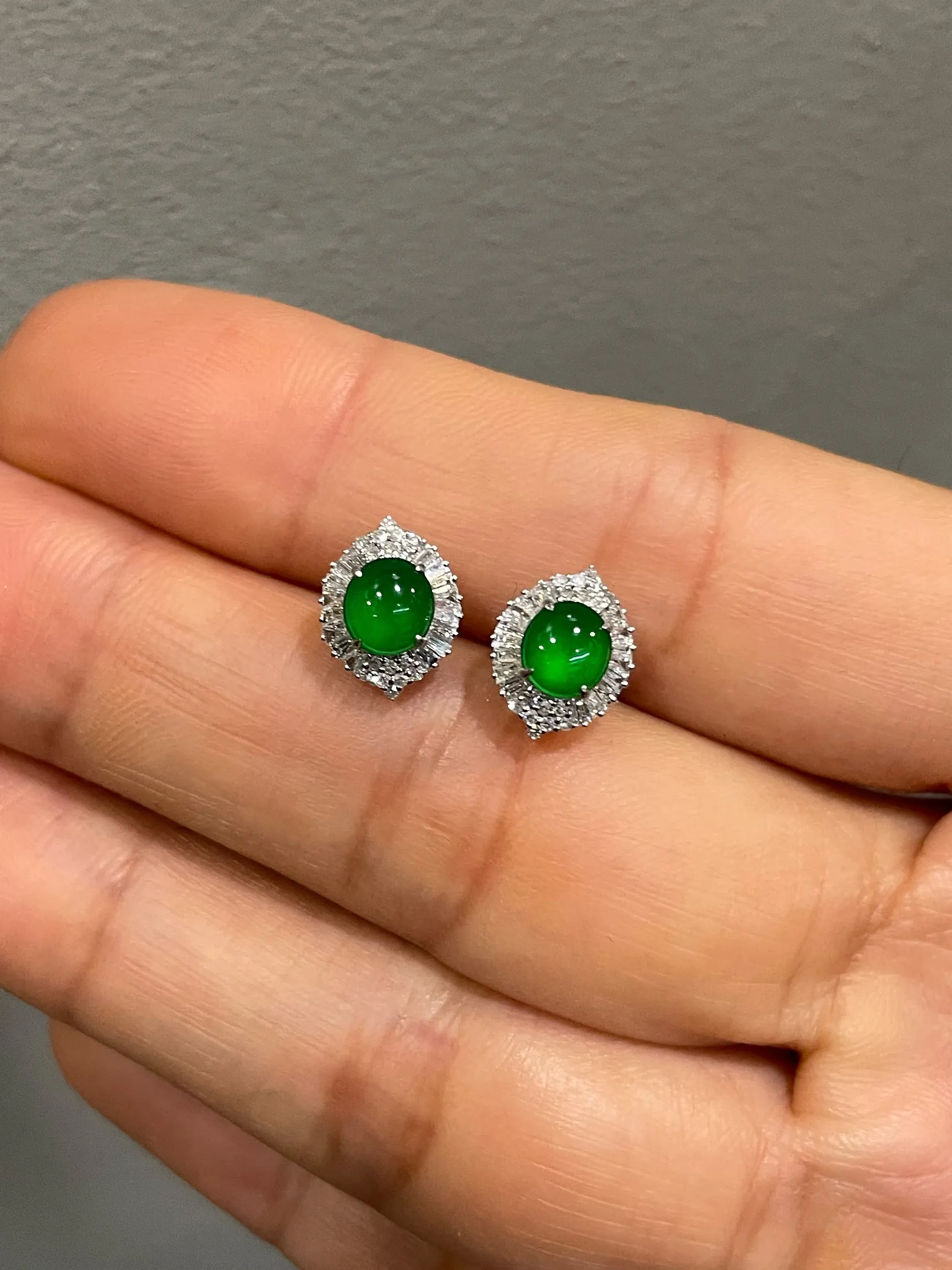 Green Jade Earrings - Cabochons (NJE213)