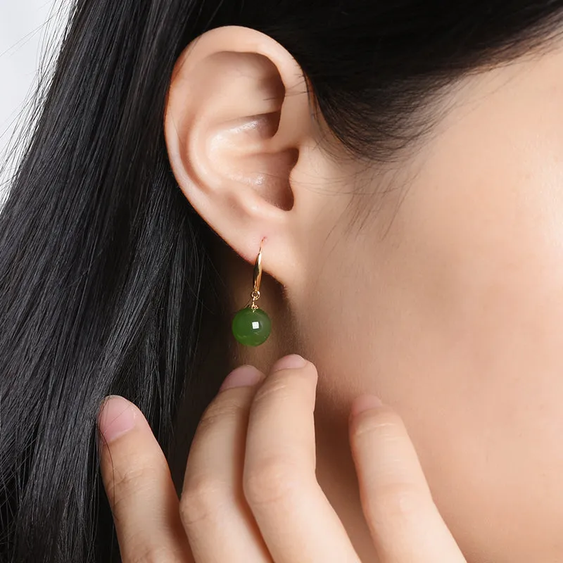 Hetian Jade 18k Gold Jasper Earrings-Tajade