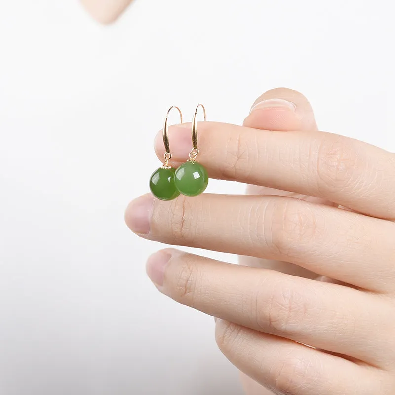 Hetian Jade 18k Gold Jasper Earrings-Tajade
