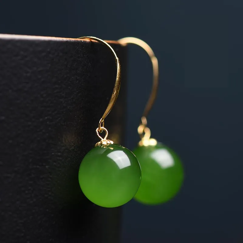 Hetian Jade 18k Gold Jasper Earrings-Tajade