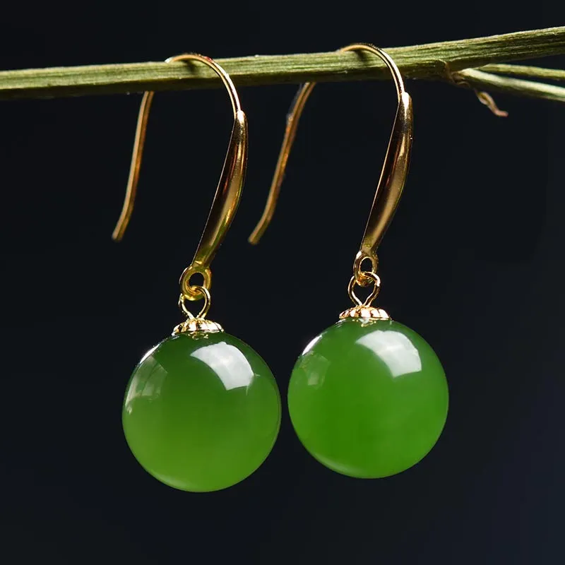 Hetian Jade 18k Gold Jasper Earrings-Tajade