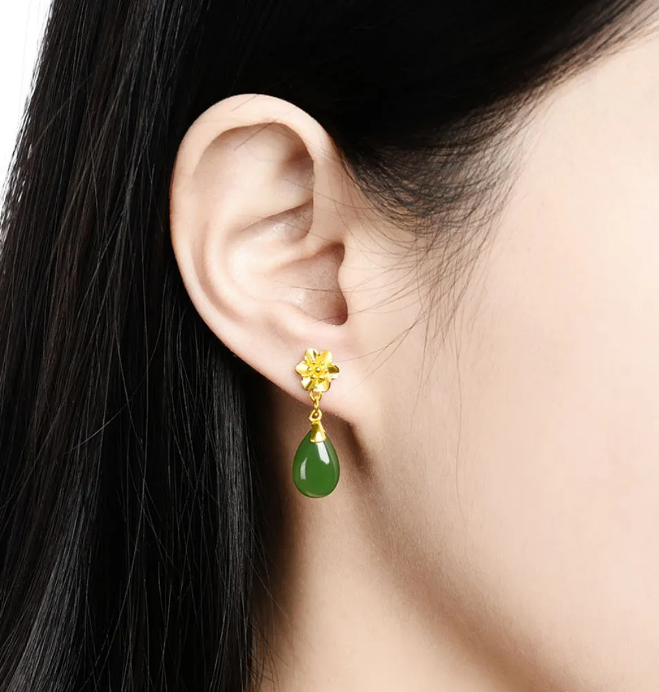 Hetian jade jasper gold drop earrings-Tajade