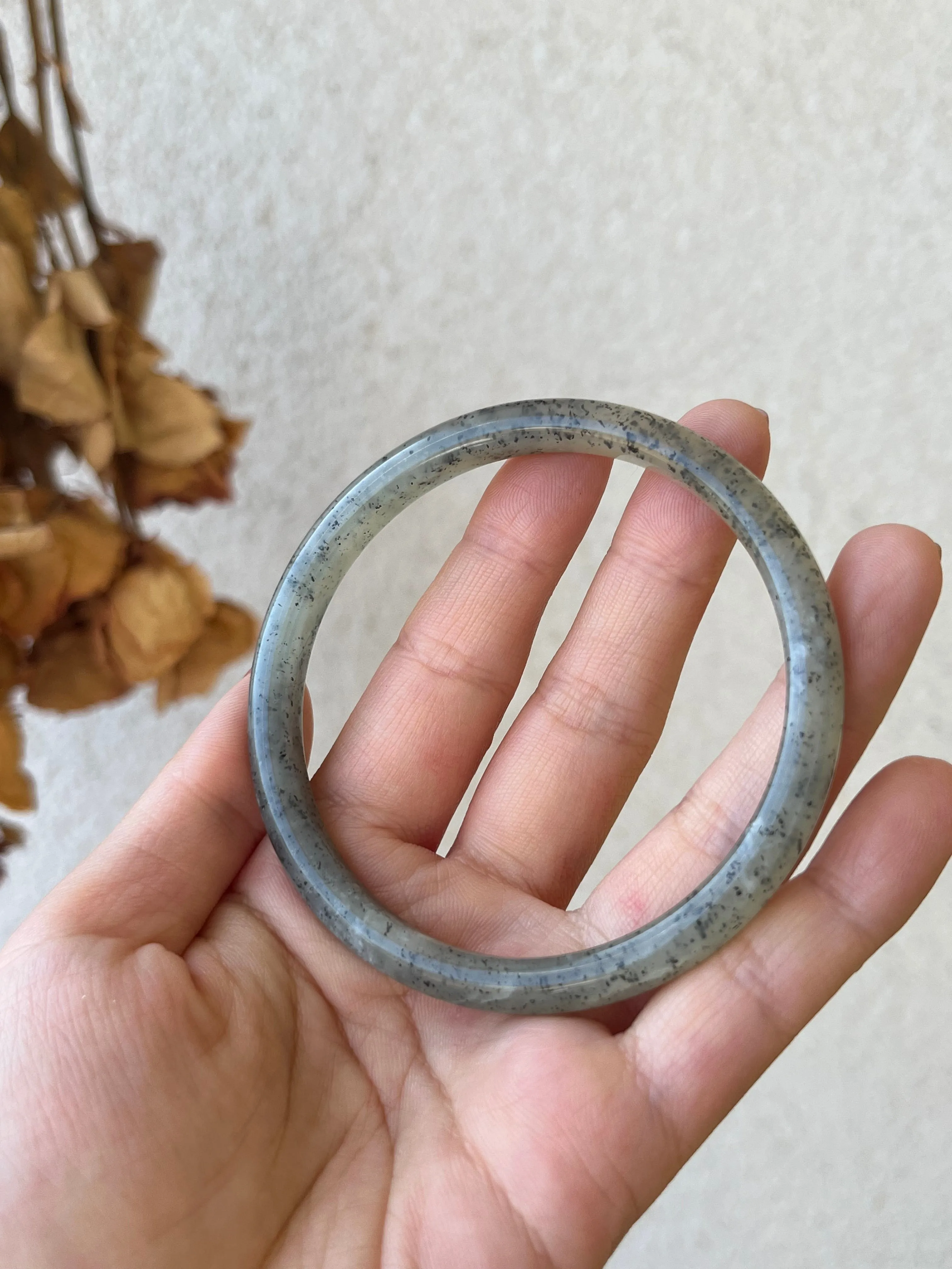 Hetian Qinghua Jade Slim Bangle 60mm, 和田青花细圆条手镯