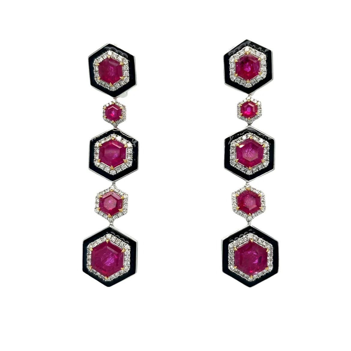 Hexagonal Ruby Necklace and Earring Set