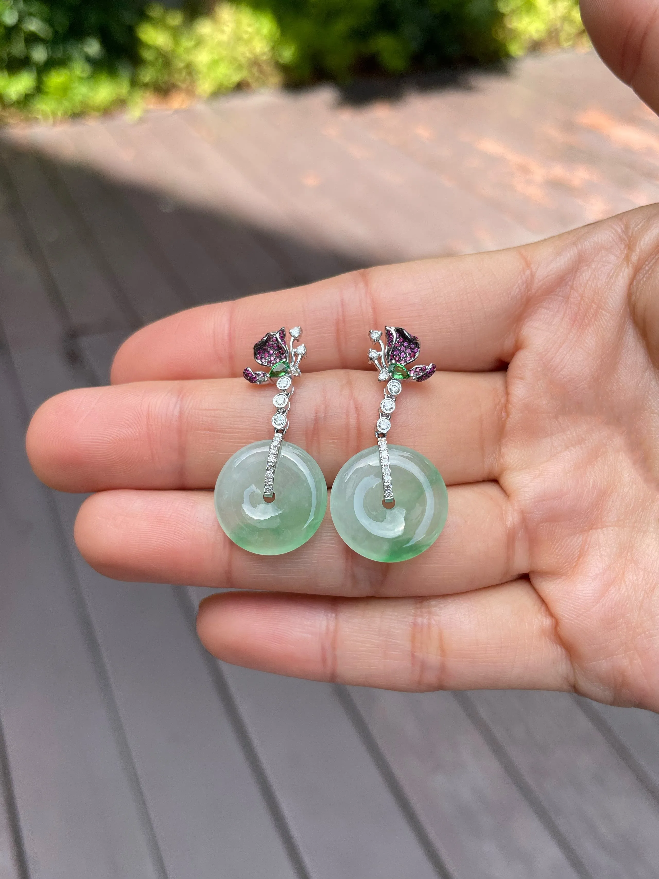Icy Green Jade Earrings - Safety Coin (NJE095)