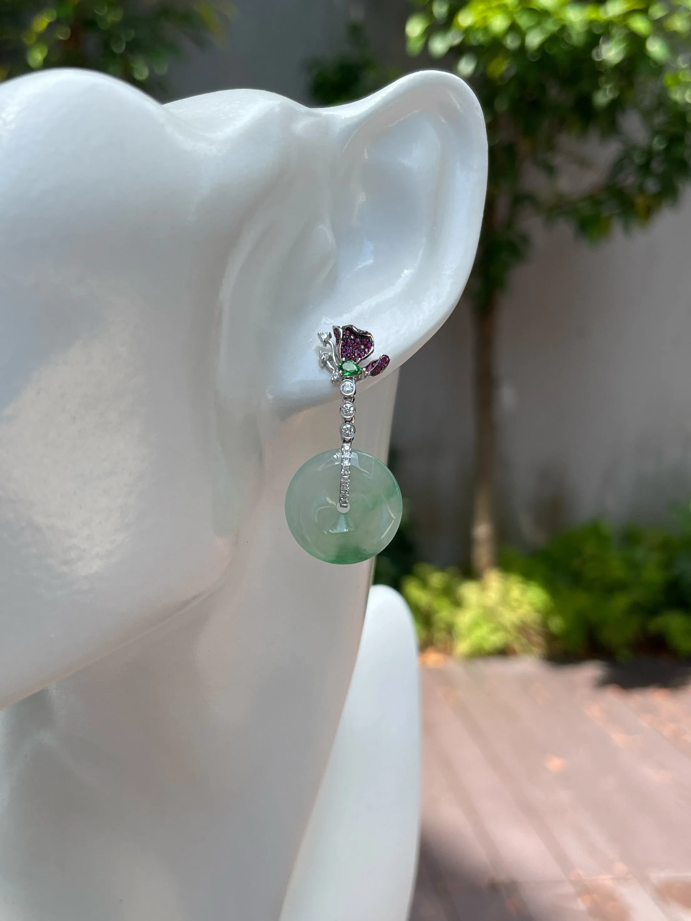Icy Green Jade Earrings - Safety Coin (NJE095)