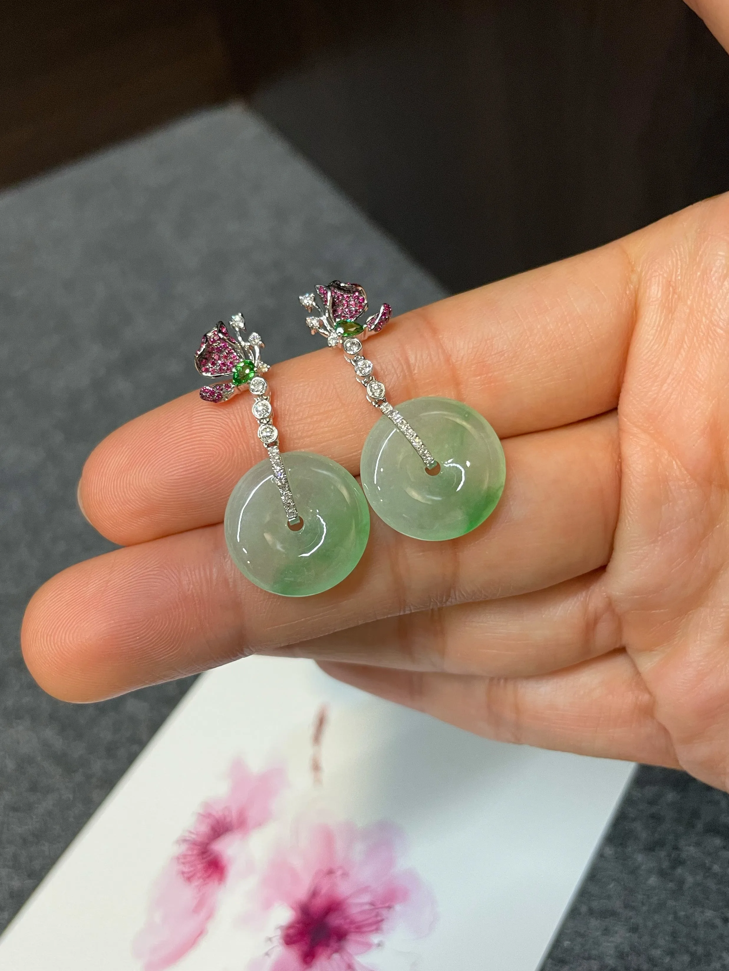 Icy Green Jade Earrings - Safety Coin (NJE095)