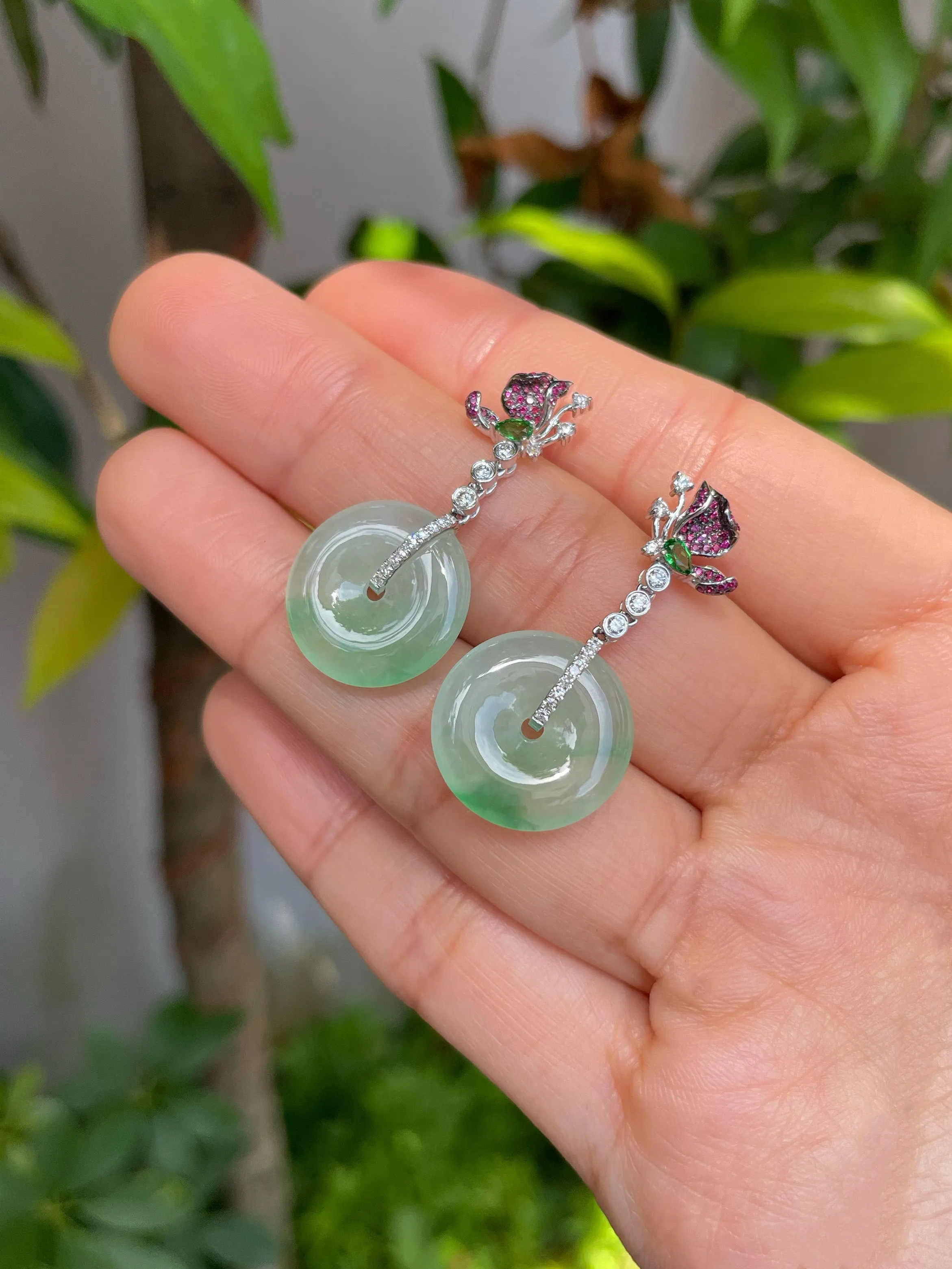 Icy Green Jade Earrings - Safety Coin (NJE095)