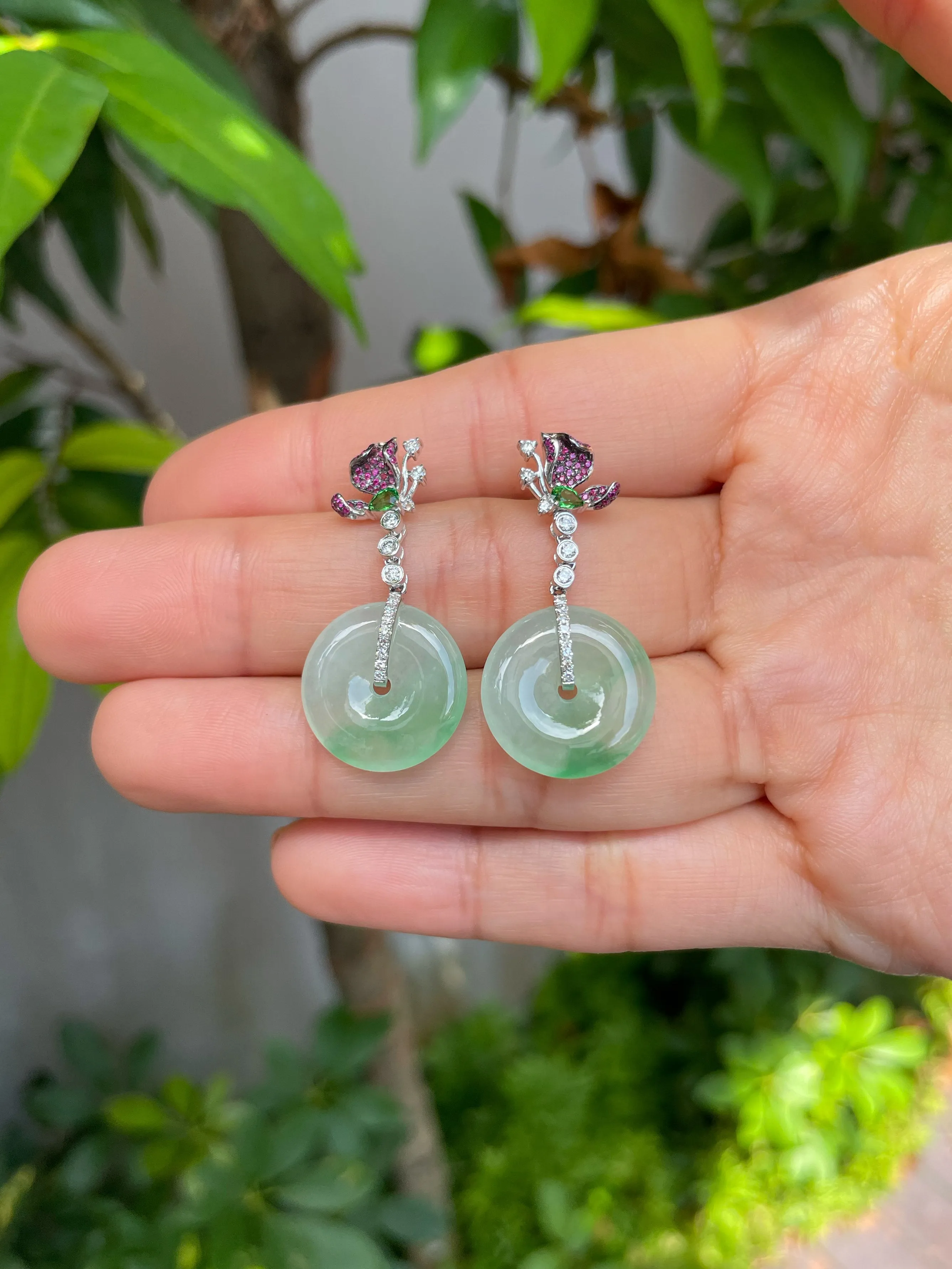 Icy Green Jade Earrings - Safety Coin (NJE095)