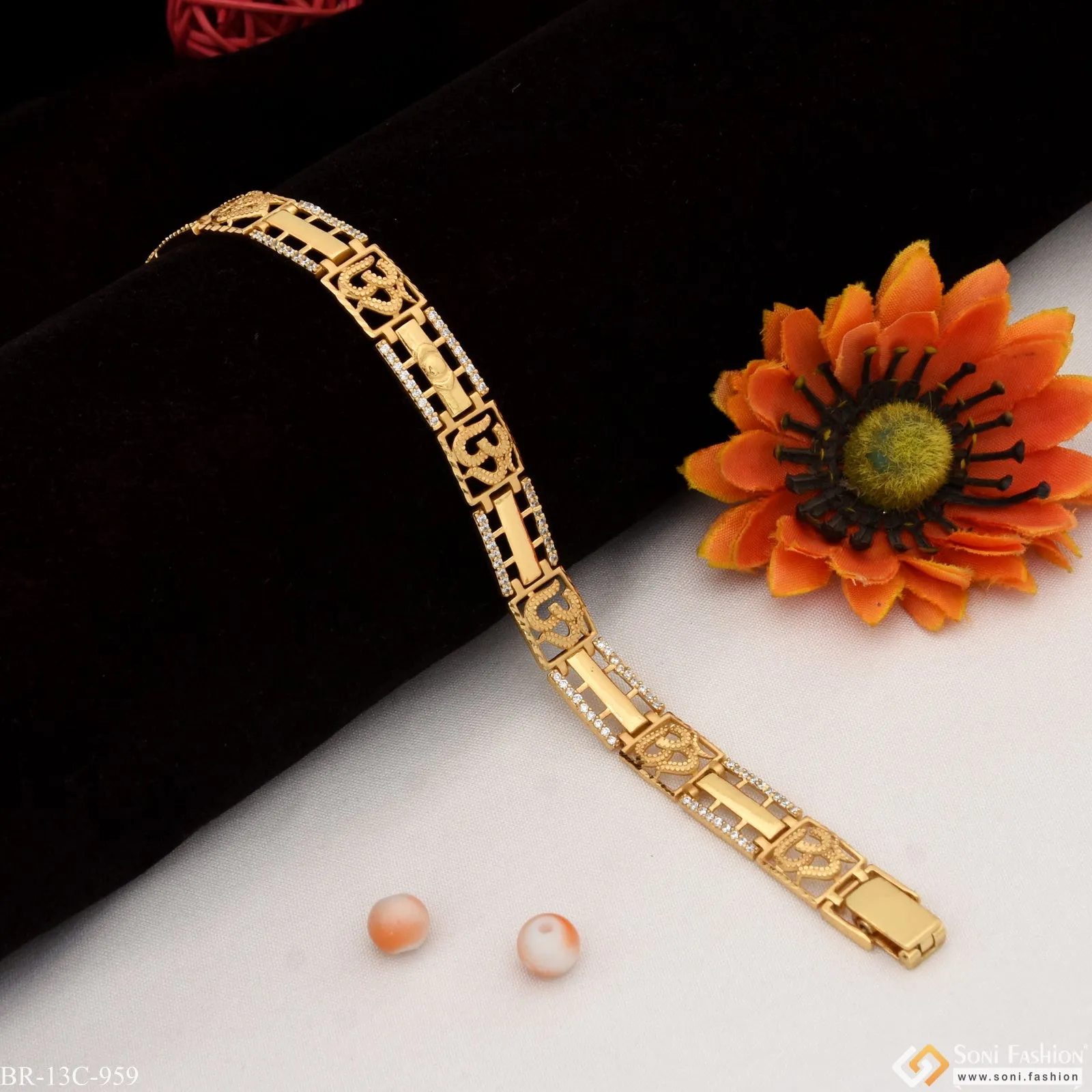 Latest with Diamond Dainty Design Best Quality Gold Plated Bracelet for Men - Style C959