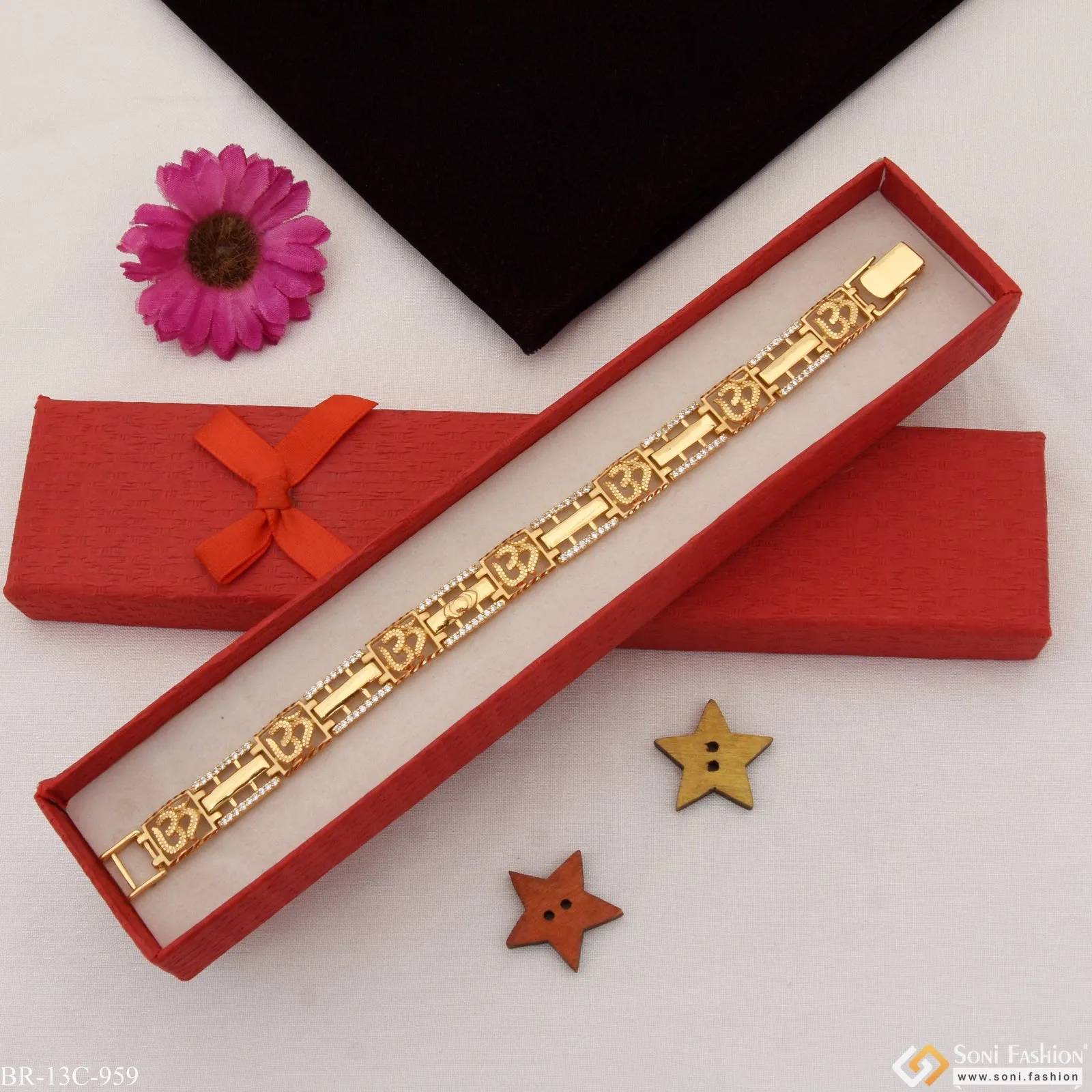 Latest with Diamond Dainty Design Best Quality Gold Plated Bracelet for Men - Style C959