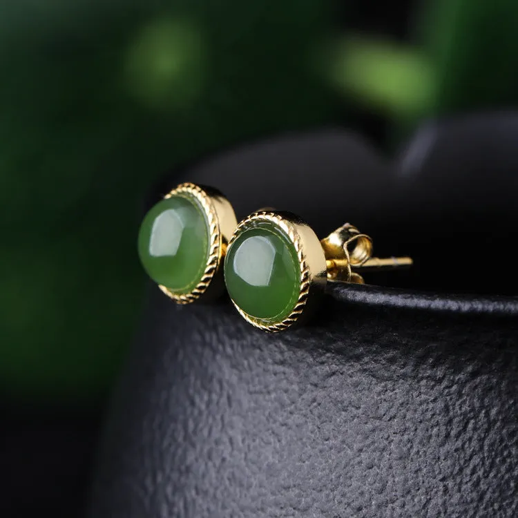 Natural Jade Earrings Nephrite Silver Earrings ZEG548
